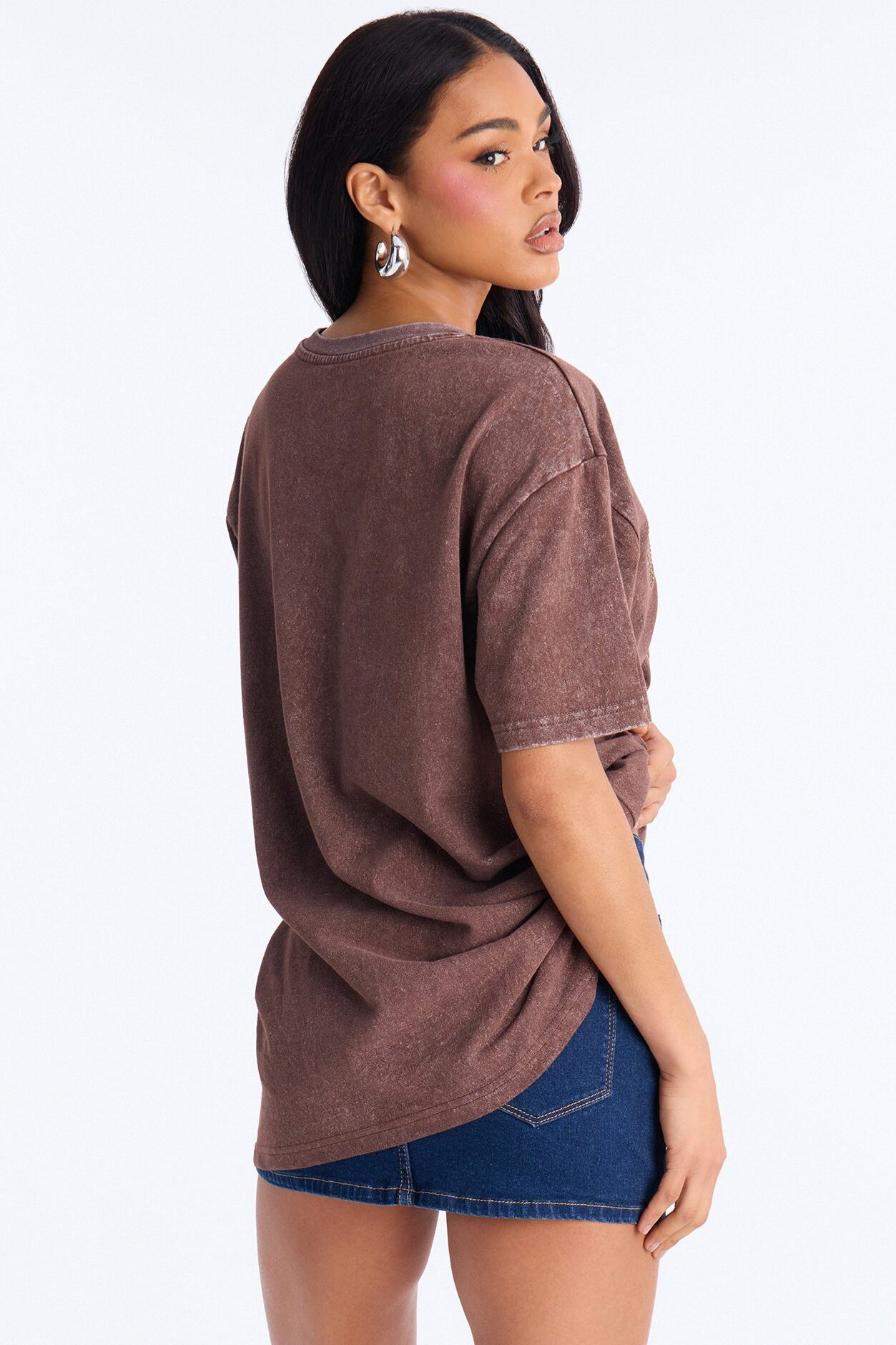 Giddy Up Boots Washed Tee With Rhinestones - Dark Brown