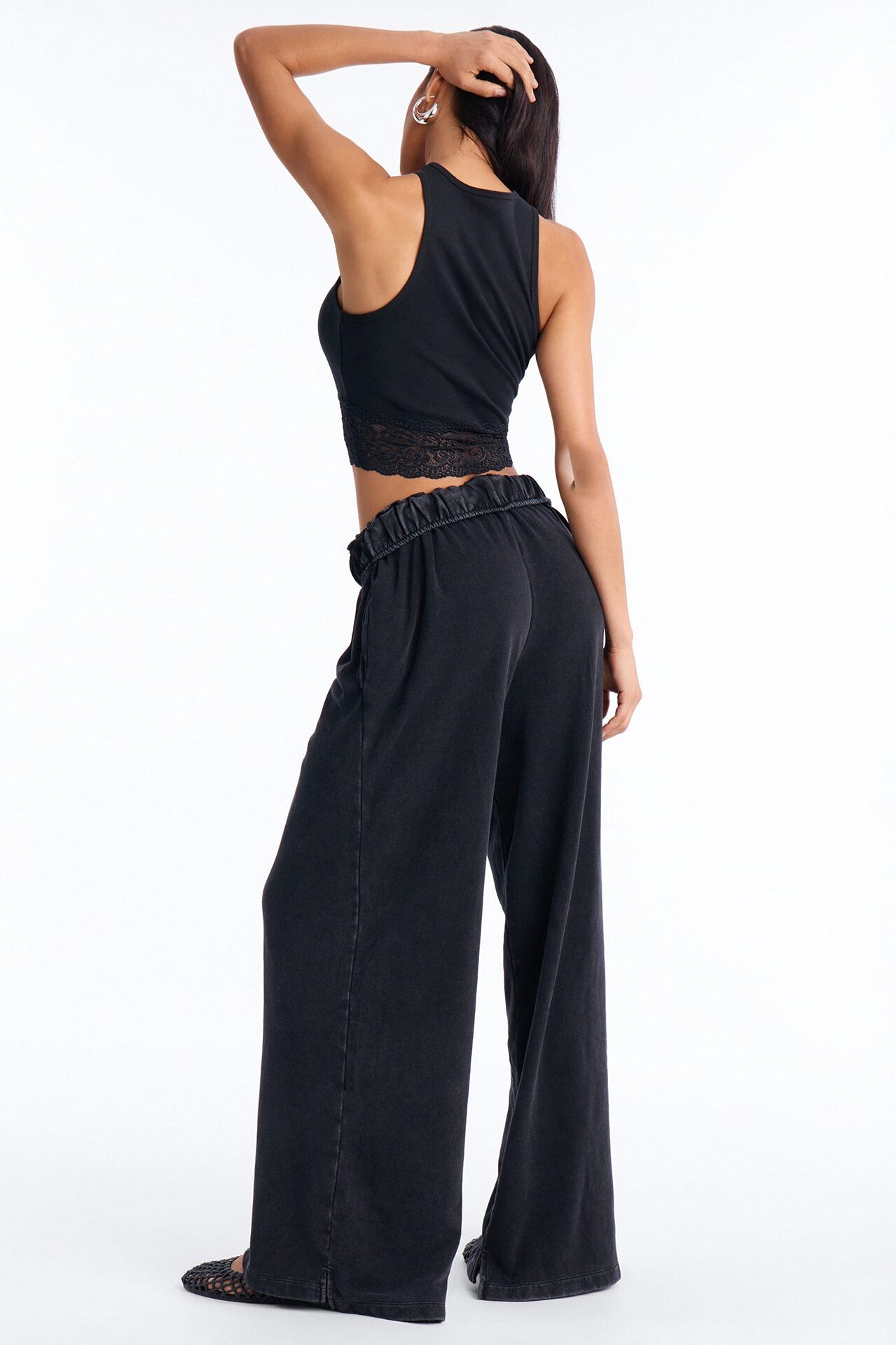 Sophia French Terry Foldover Waist Washed Sweatpant - Black