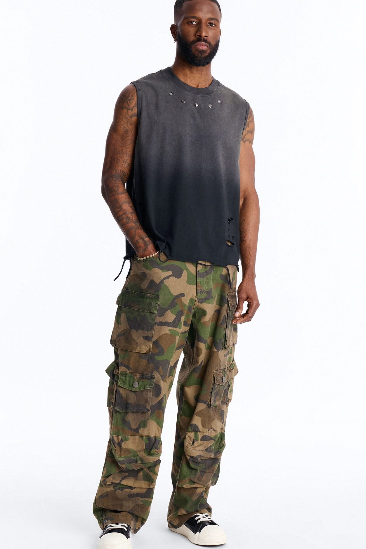 Washed Embellished Muscle Tee - Black