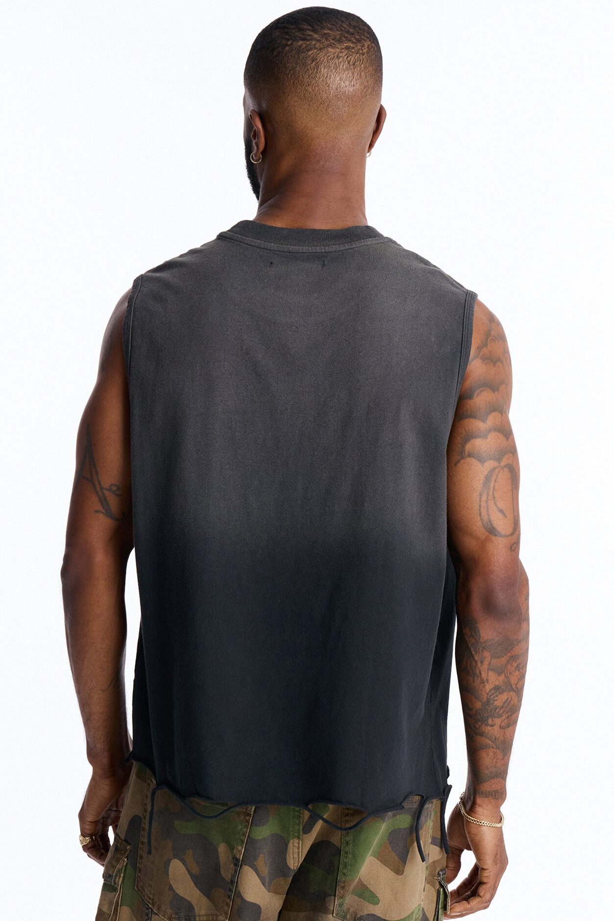Washed Embellished Muscle Tee - Black
