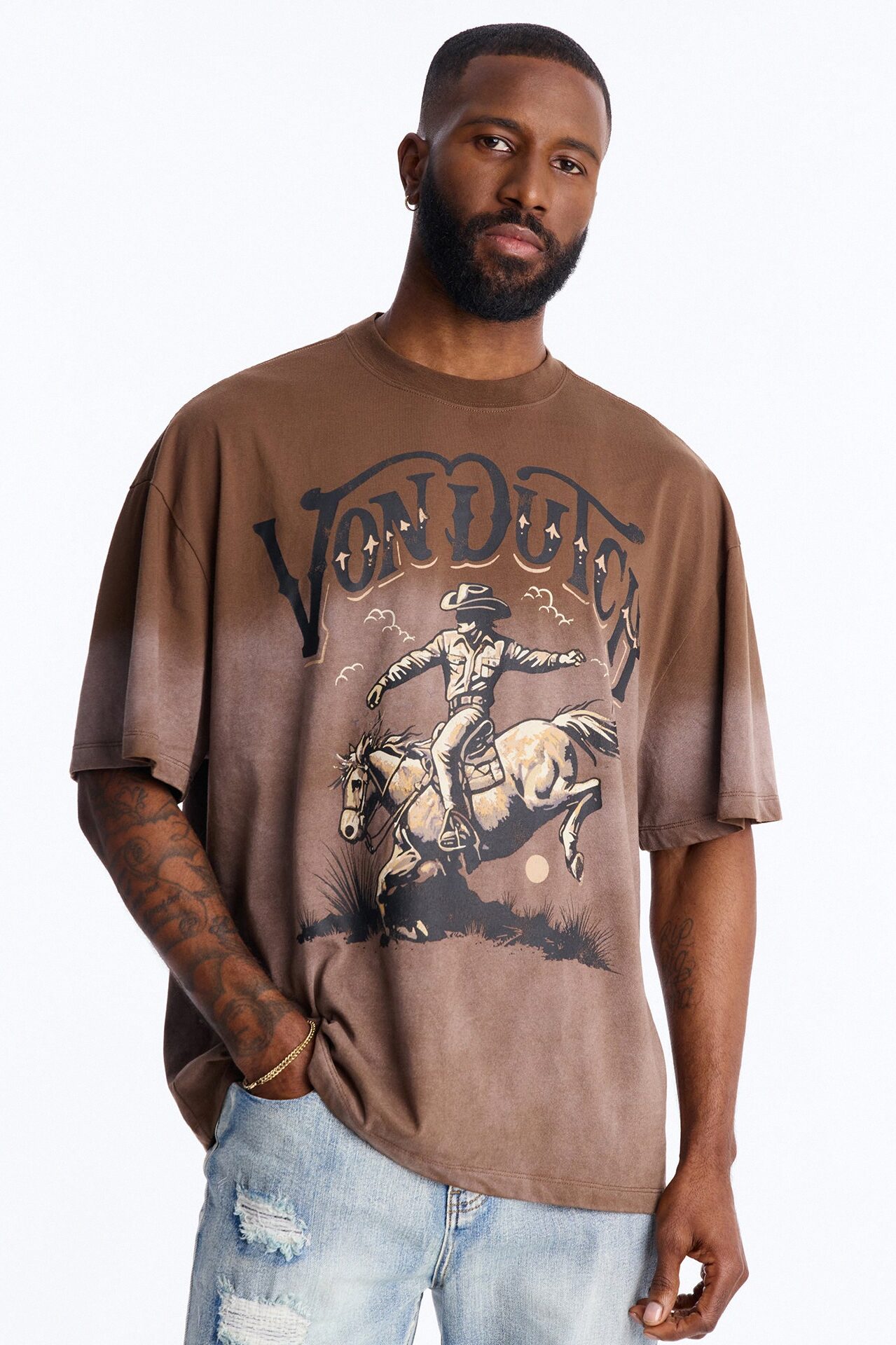 Von Dutch Dip Dye Ridin Boxy Short Sleeve Tee - Brown