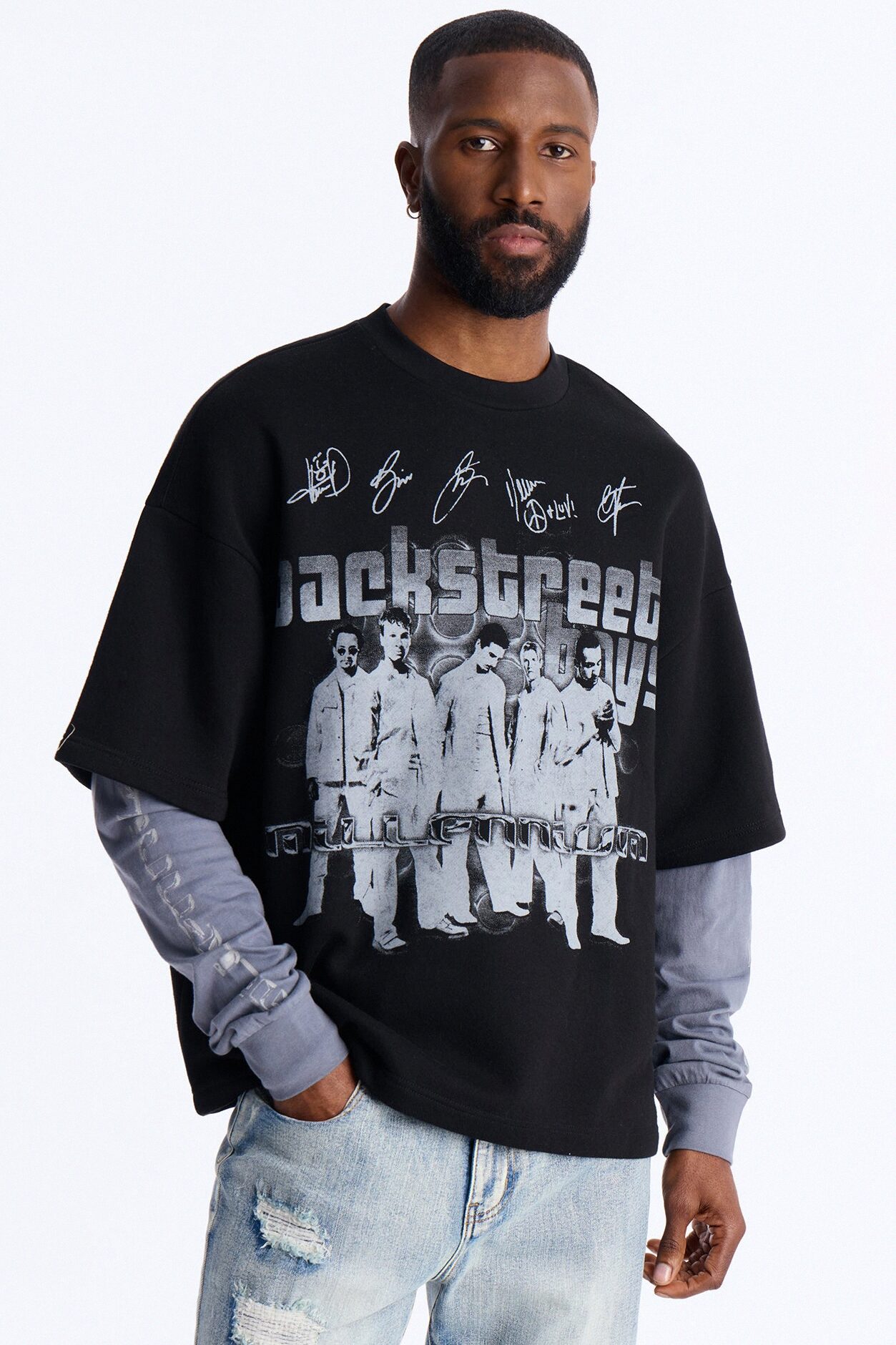 Backstreet Boys Larger Than Life Oversized Fleece Twofer - Black Wash