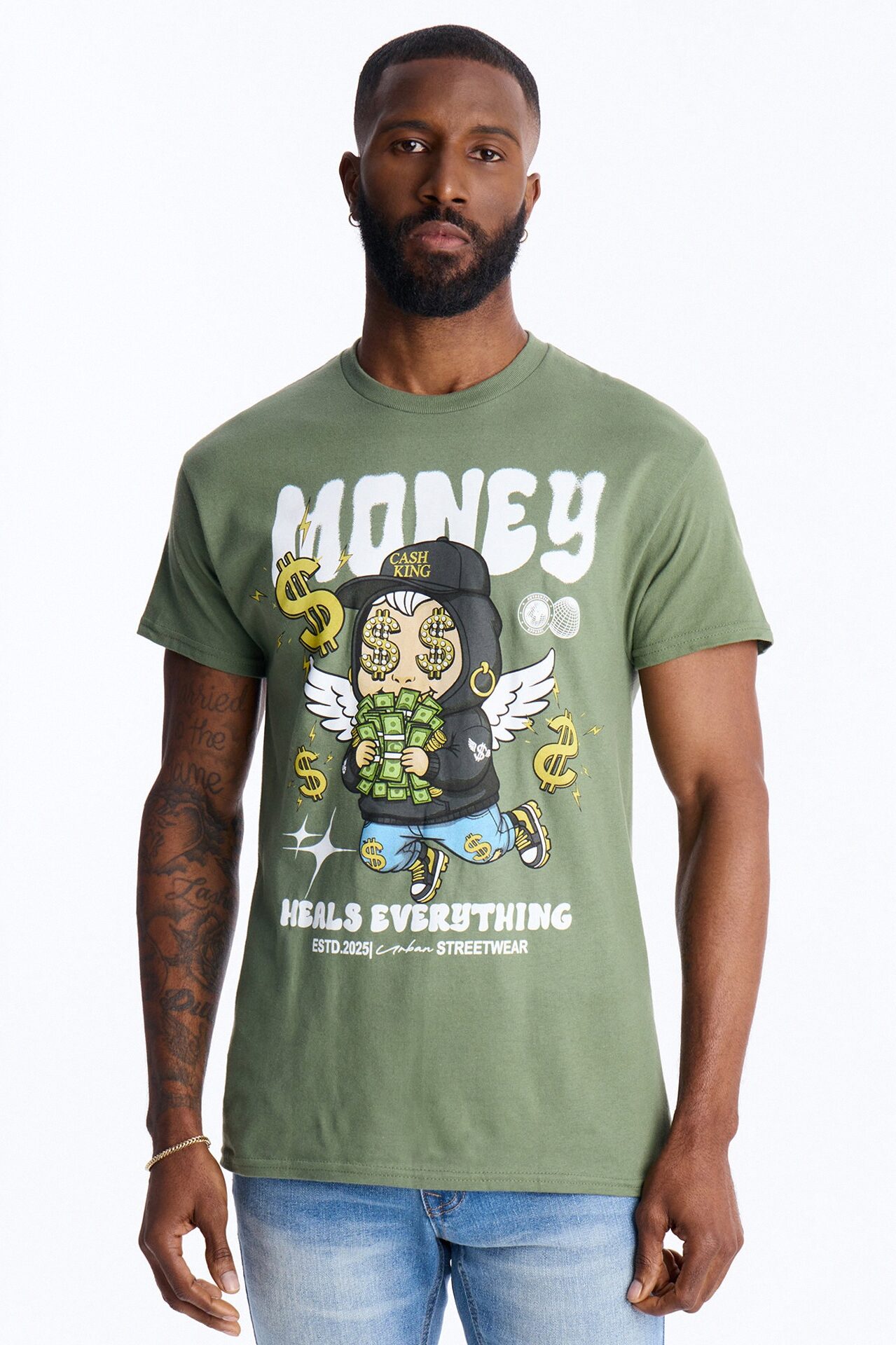 Money Heals Everything Short Sleeve Tee - Olive