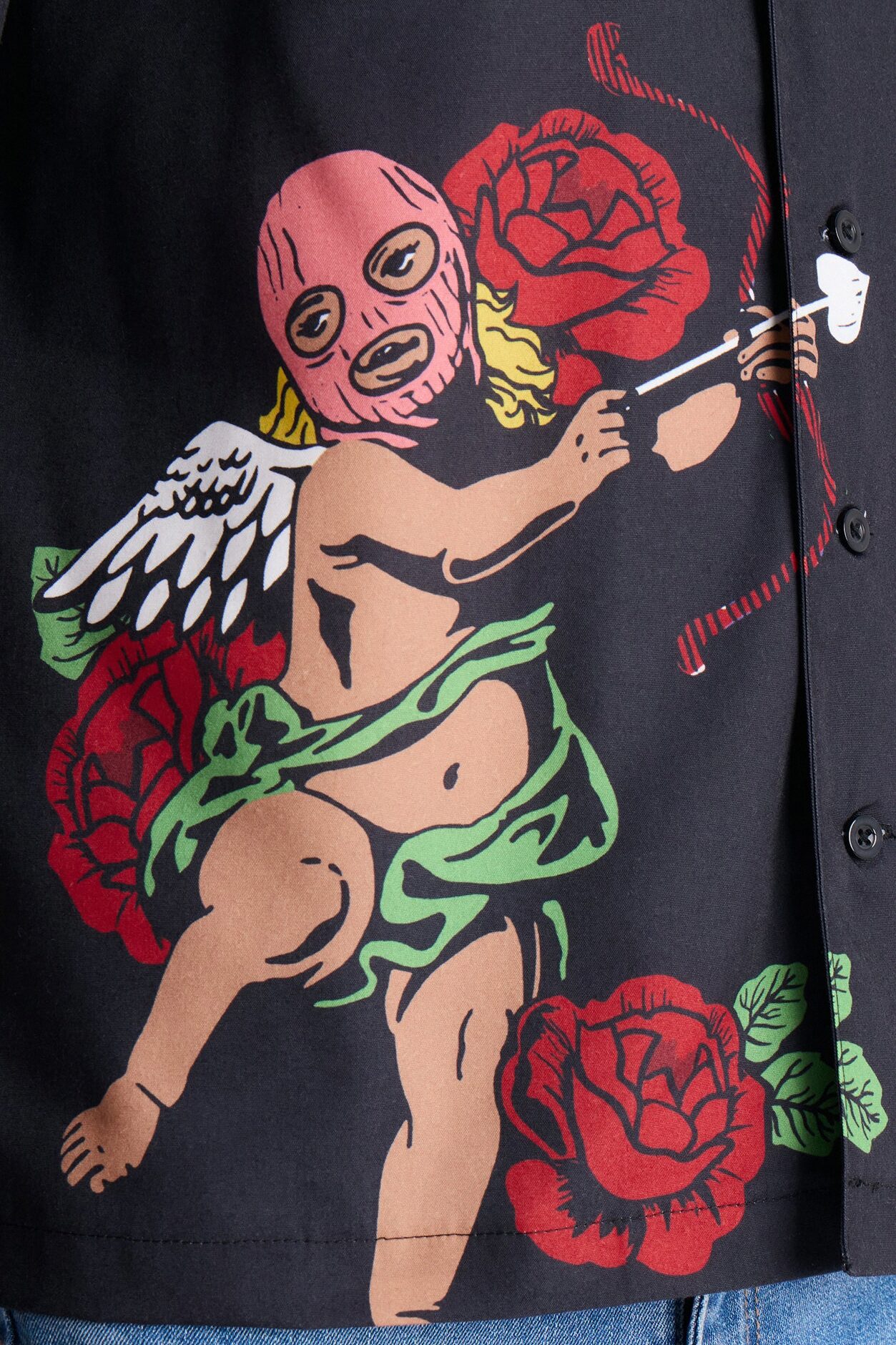 Rose Angel Street Cuban Collar Shirt - Black