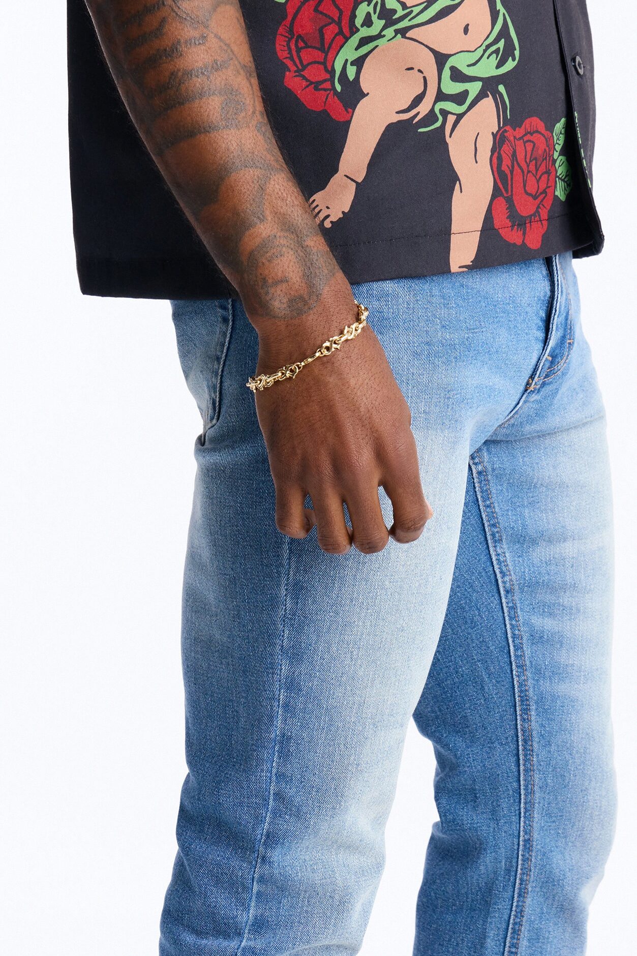 Rose Angel Street Cuban Collar Shirt - Black