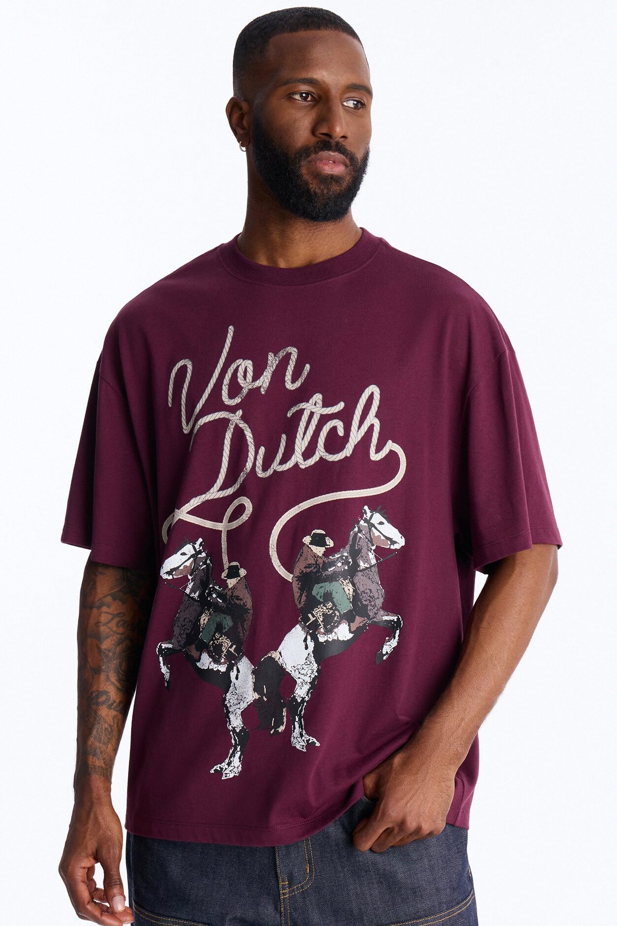 Von Dutch Cowboy Boxy Short Sleeve Tee - Burgundy