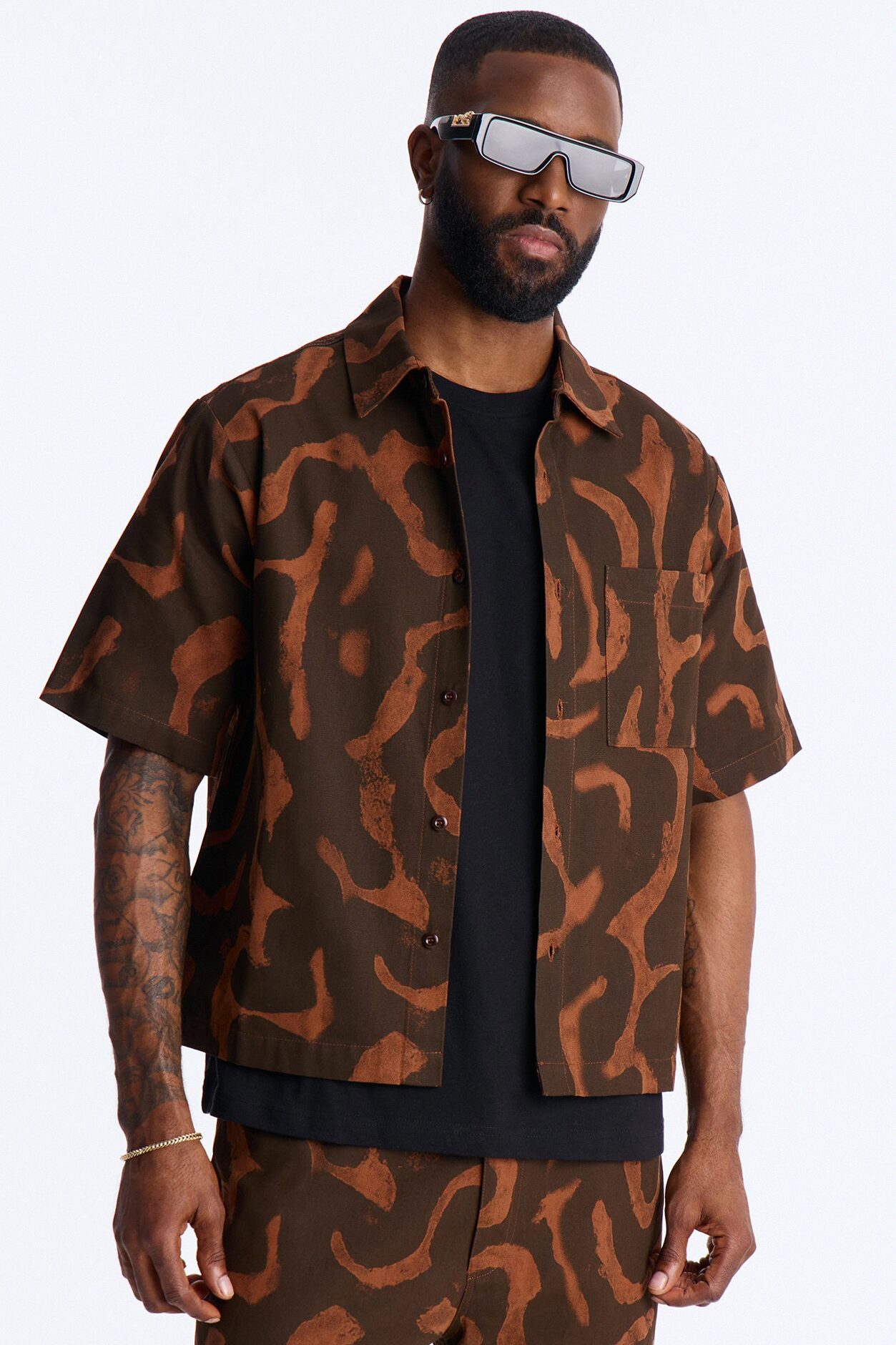 Drizzled Button Up Shirt - Rust