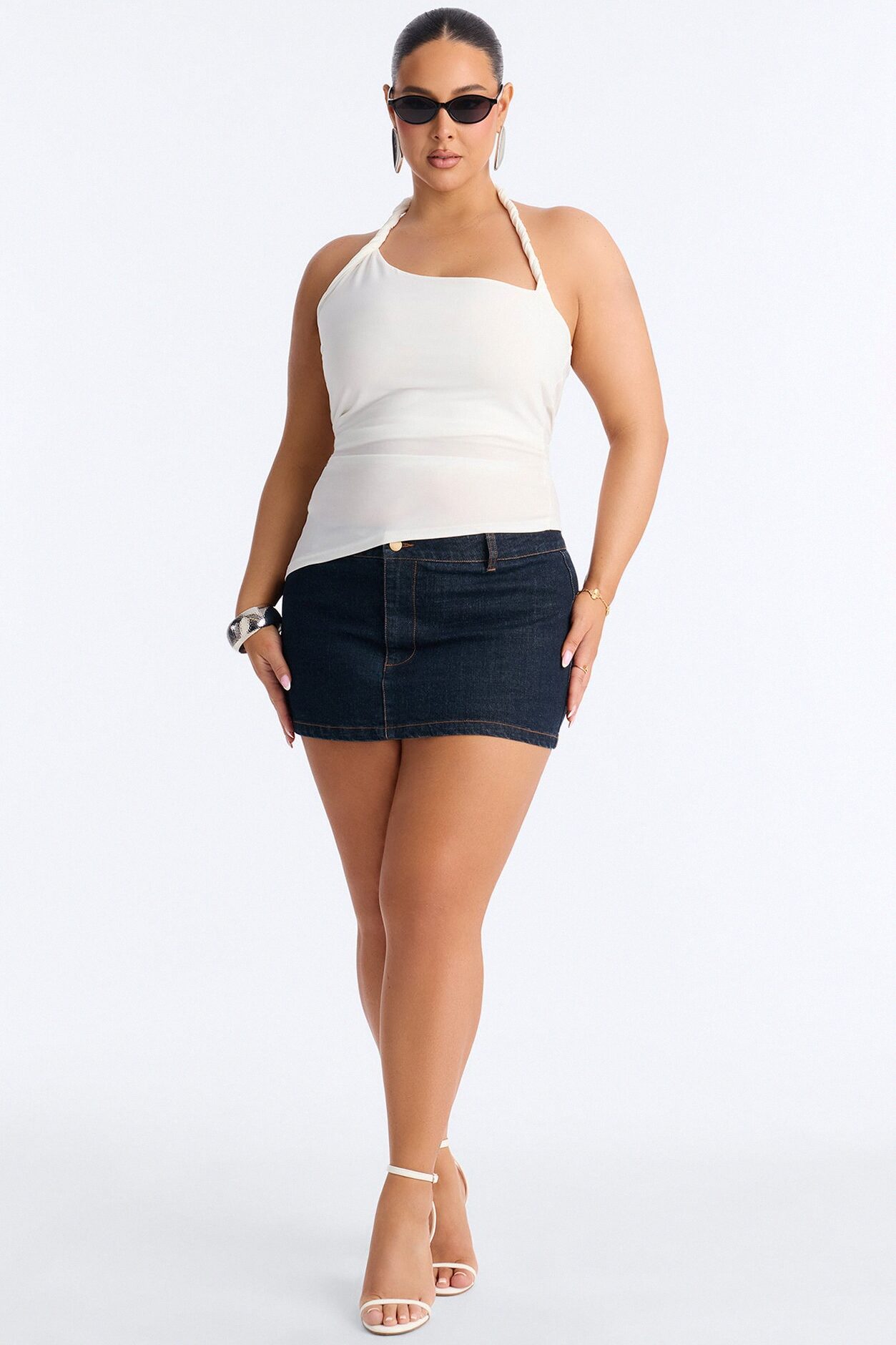 Maddy Asymmetrical Twist Ruched Halter Top - White
