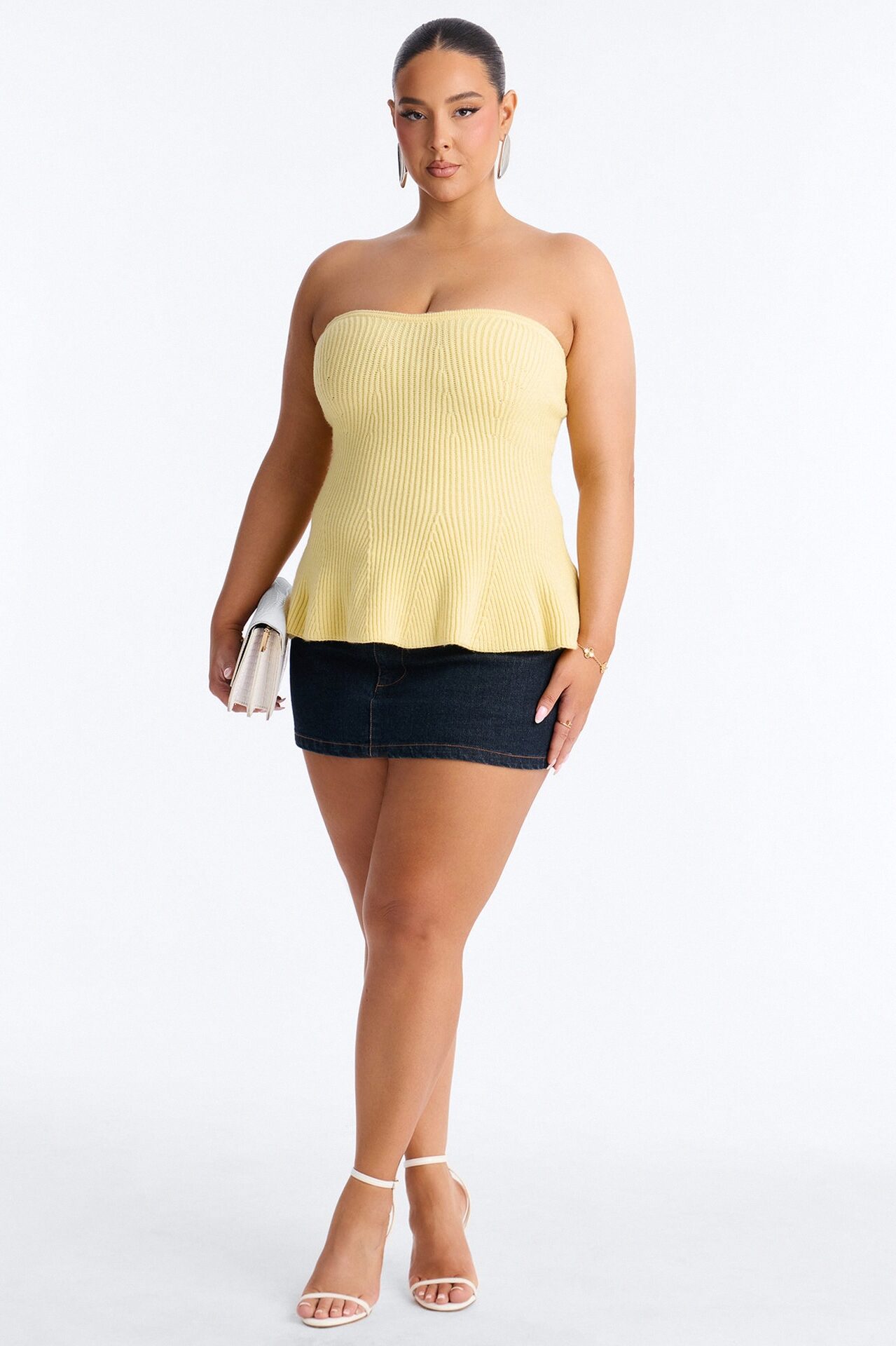 On Full Display Peplum Sweater Tube Top - Butter Yellow
