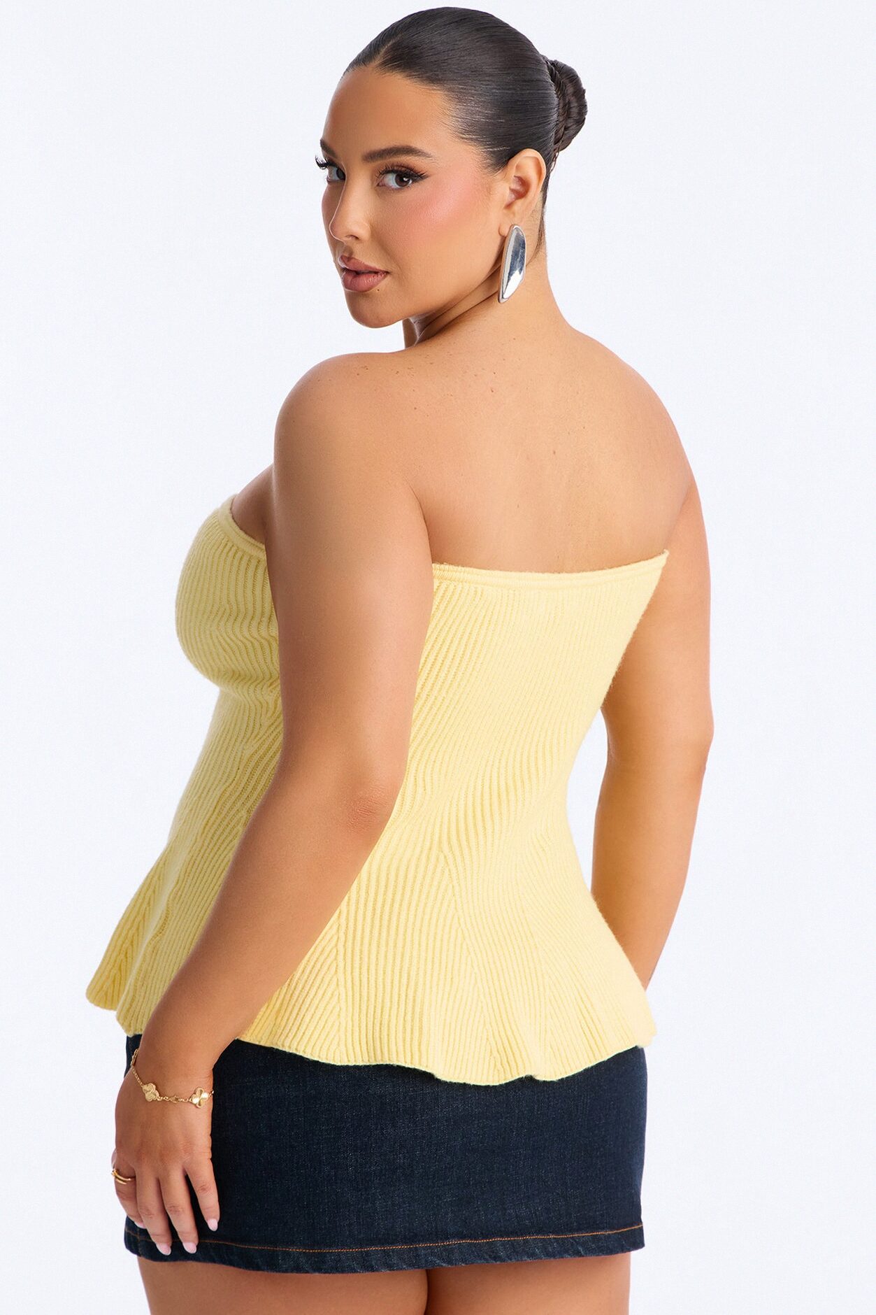 On Full Display Peplum Sweater Tube Top - Butter Yellow