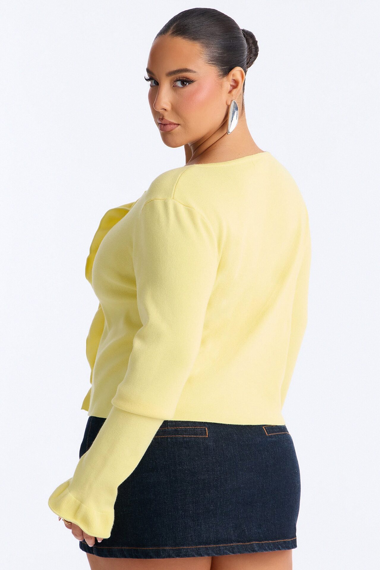 Cecily Ruffle Tie Front Cardigan Sweater - Yellow