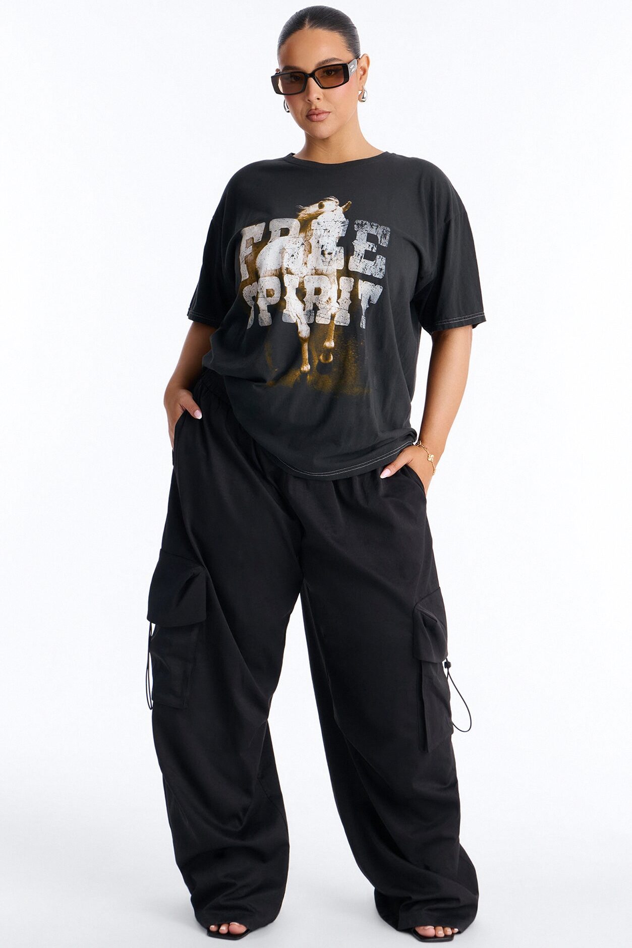 Free Spirit Horses Washed Tee - Black Wash