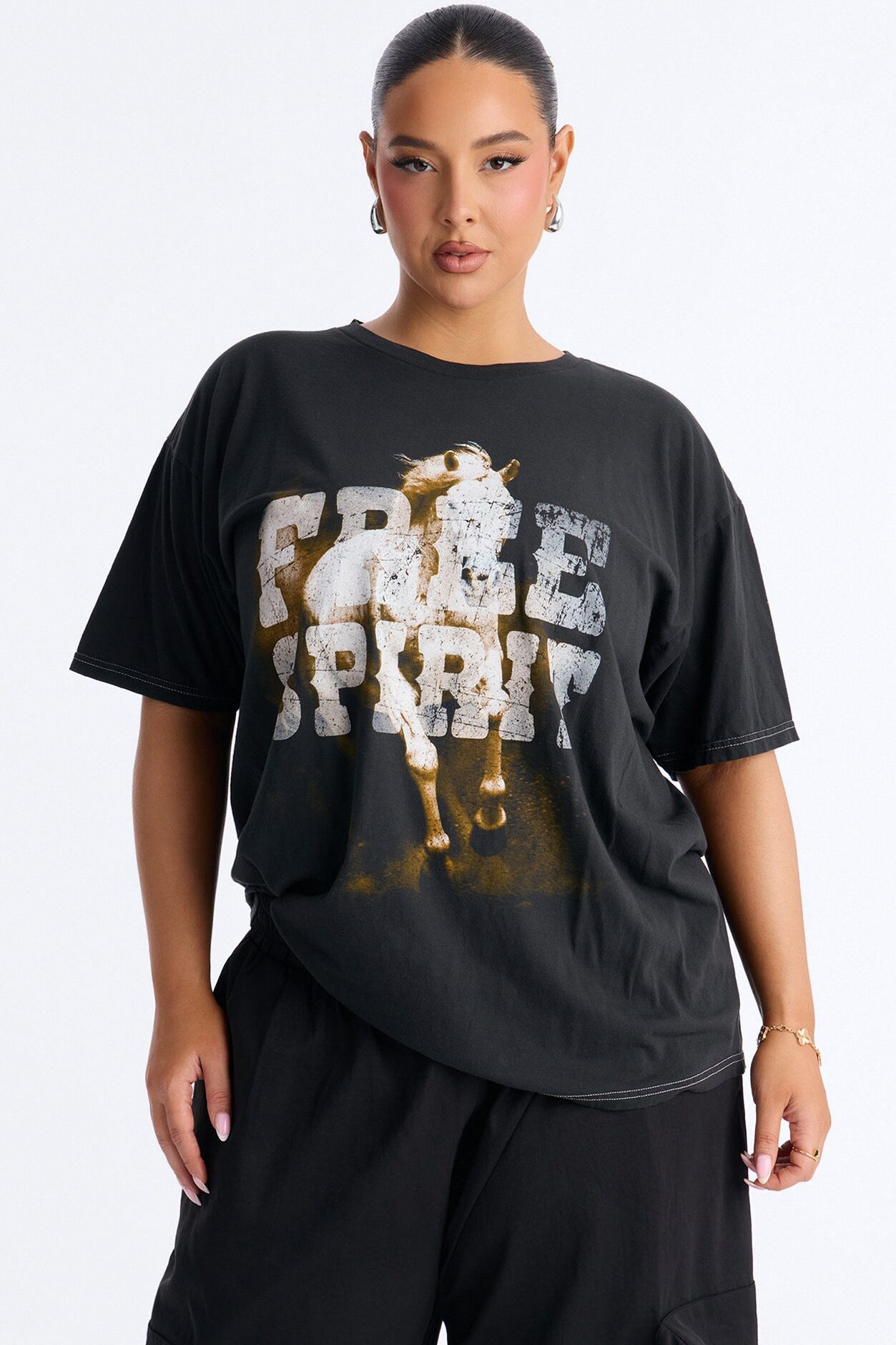 Free Spirit Horses Washed Tee - Black Wash