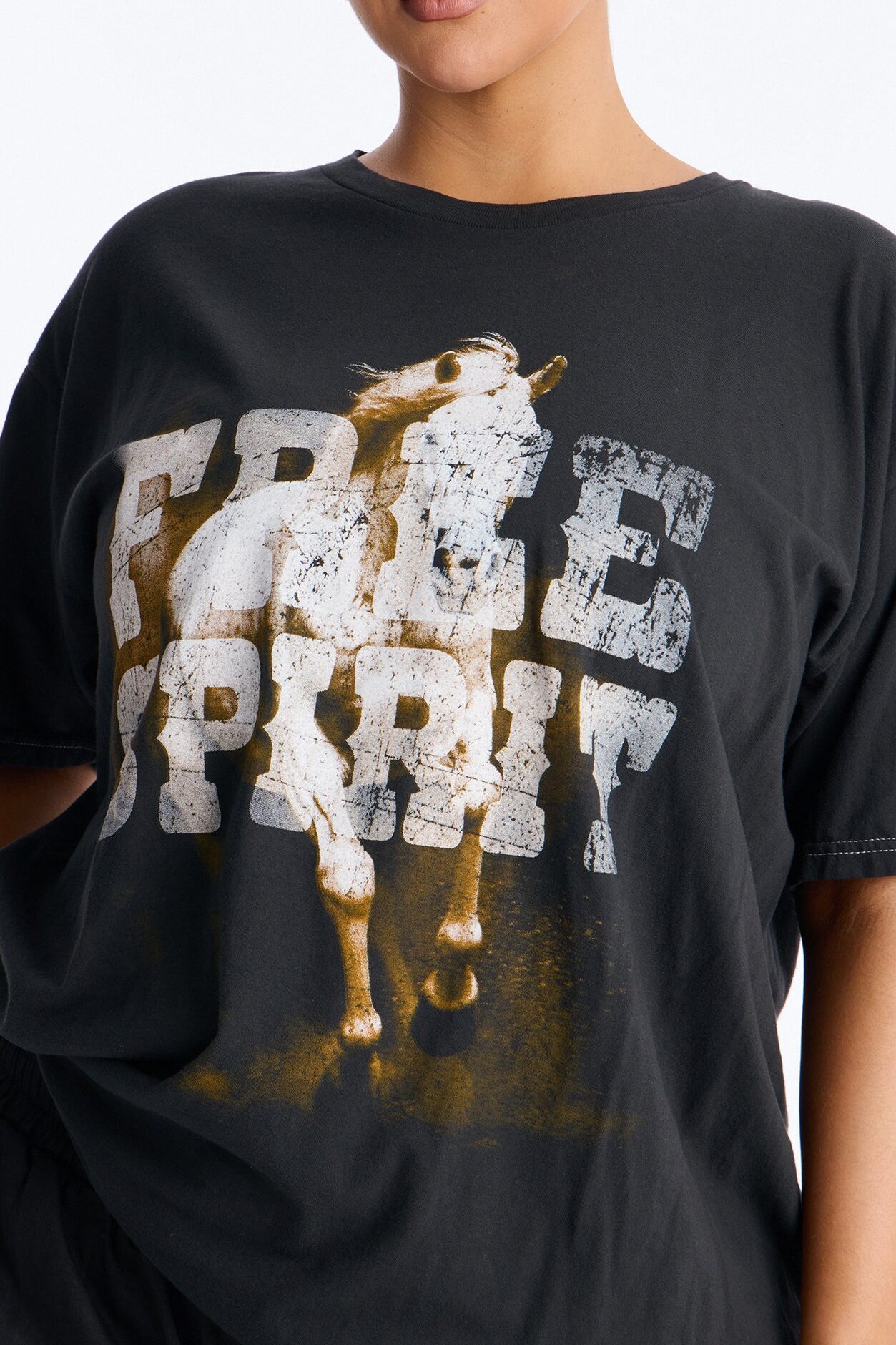 Free Spirit Horses Washed Tee - Black Wash