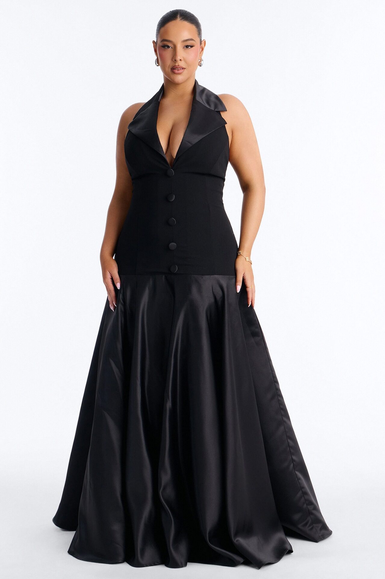 Georgia Tailored Satin Gown - Black
