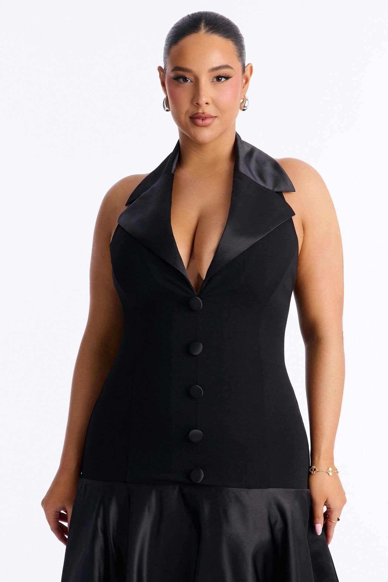 Georgia Tailored Satin Gown - Black