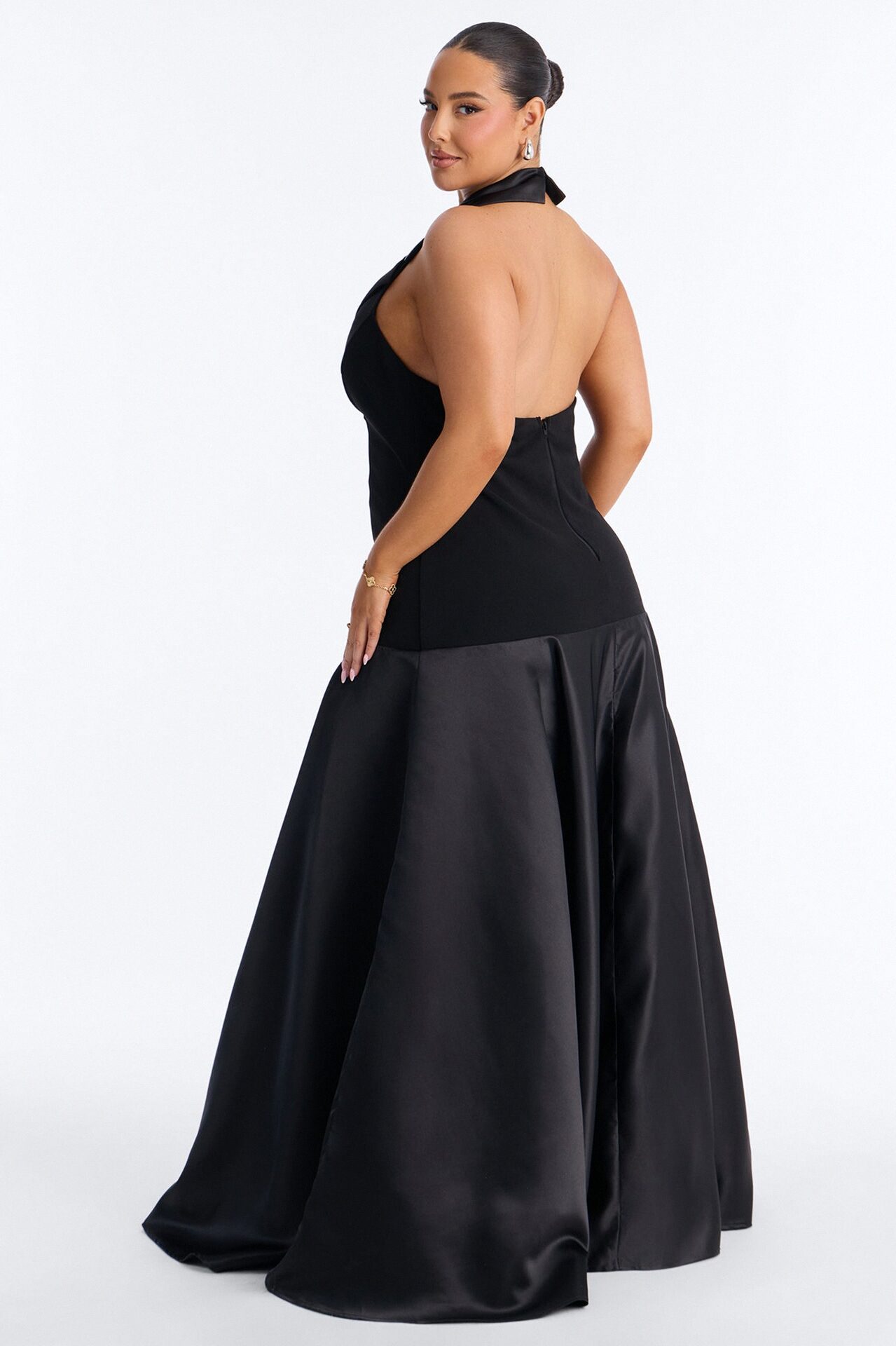 Georgia Tailored Satin Gown - Black