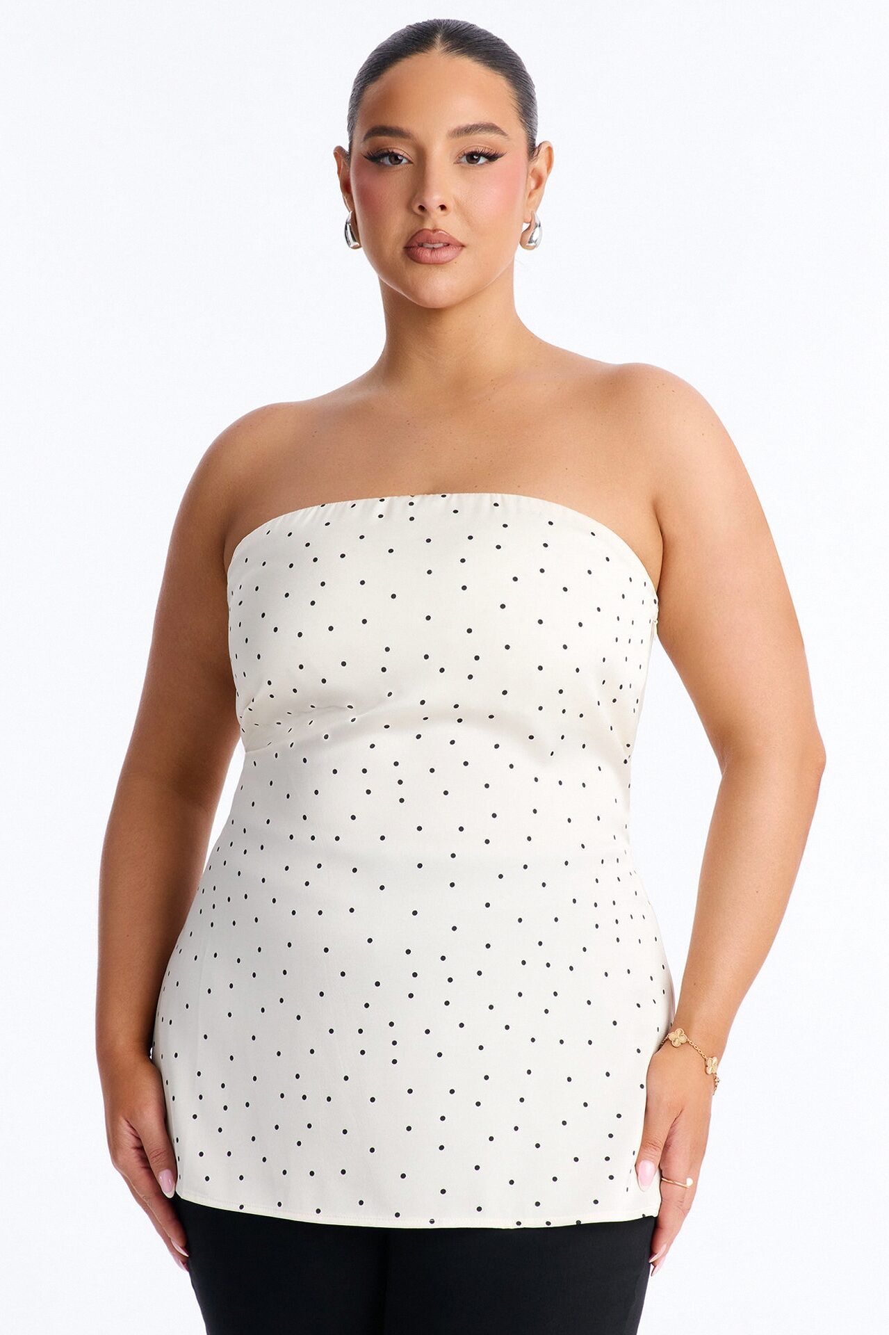 Spring Breeze Polka Dot Satin Tube Top - Cream/combo