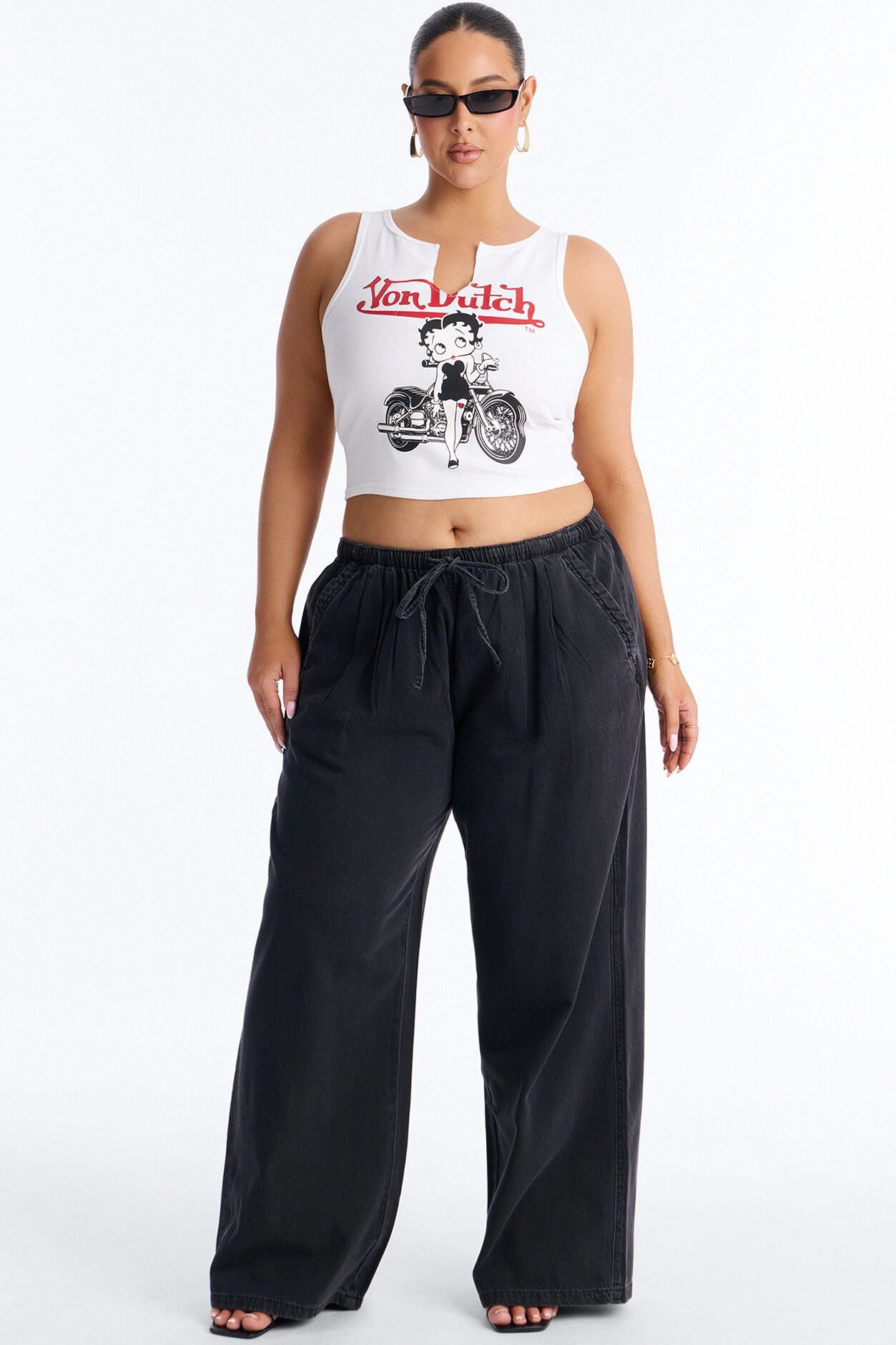 Baeside Tie Waist Wide Leg Jeans - Black