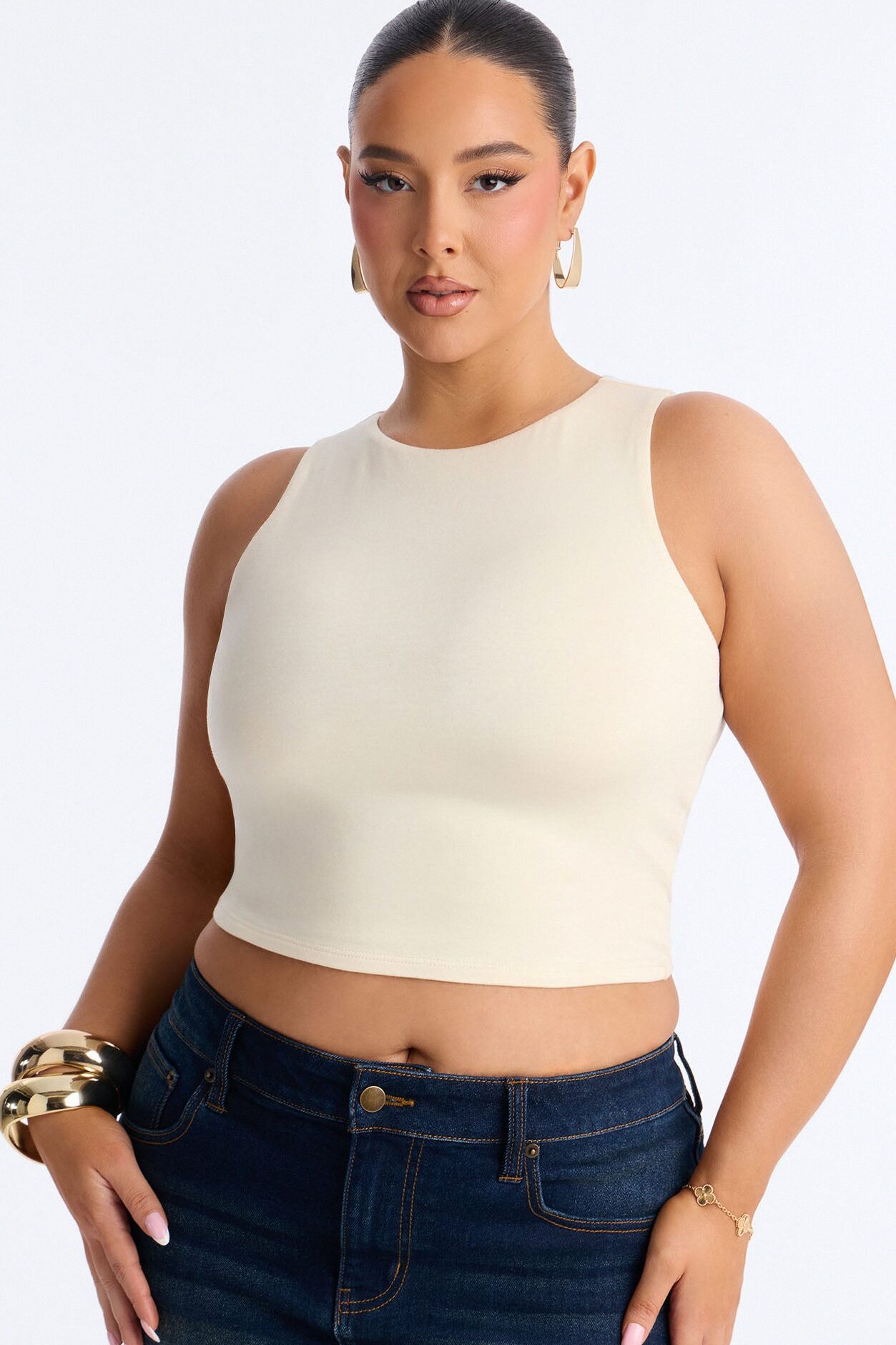 Amberly Double Lined Jersey Tank - Bone