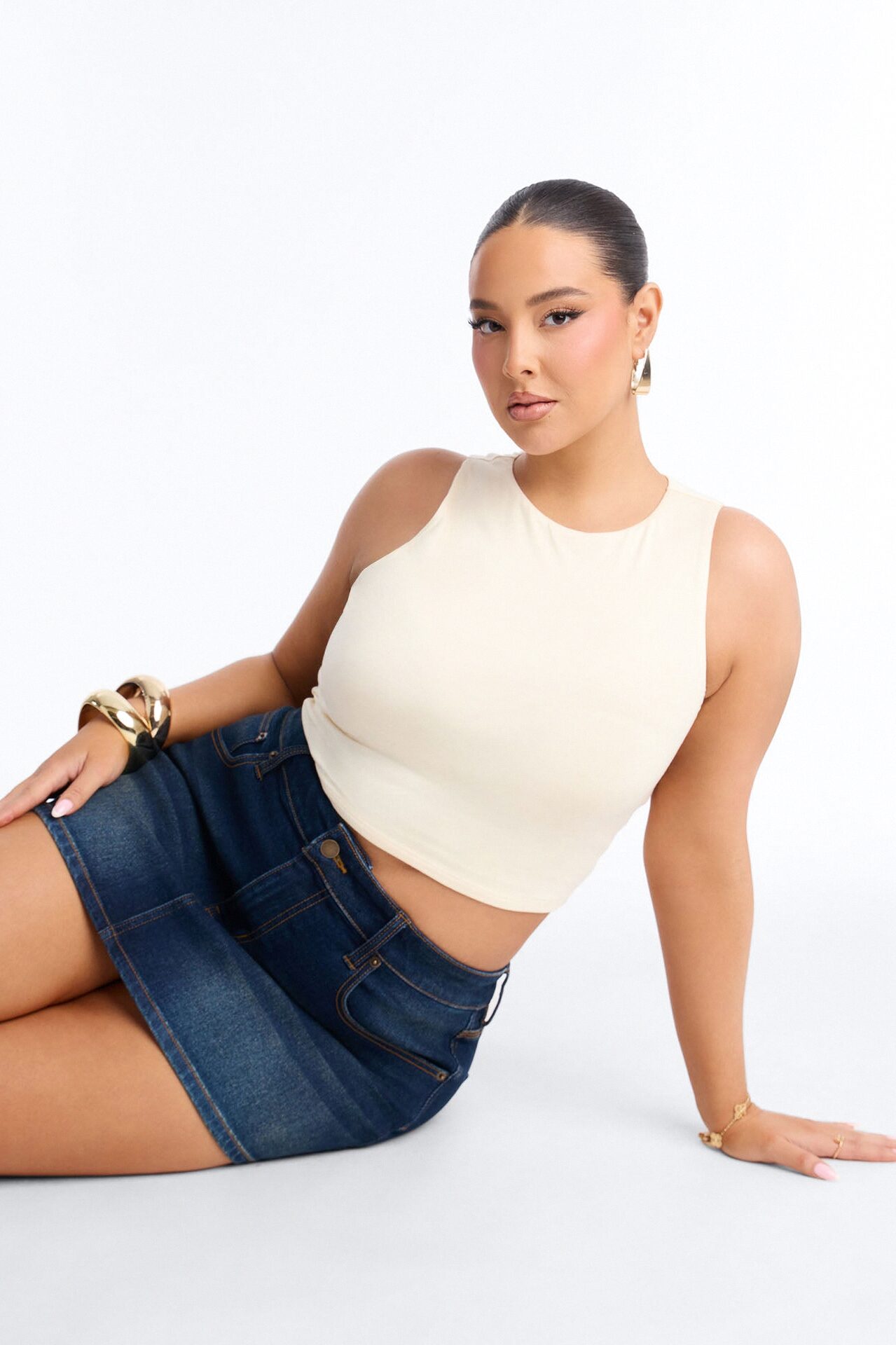 Amberly Double Lined Jersey Tank - Bone