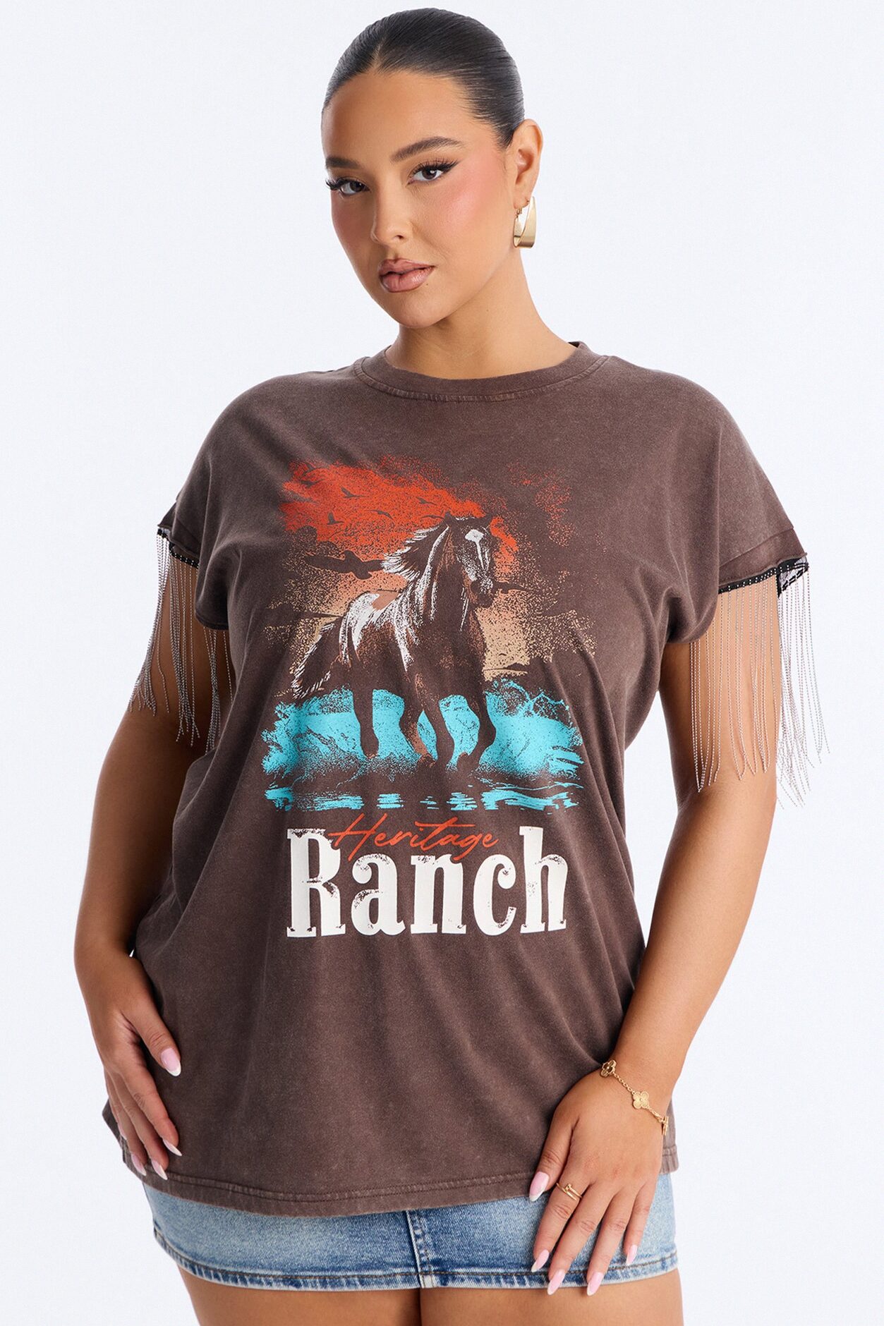 Heritage Ranch Chain Sleeve Tee - Chocolate
