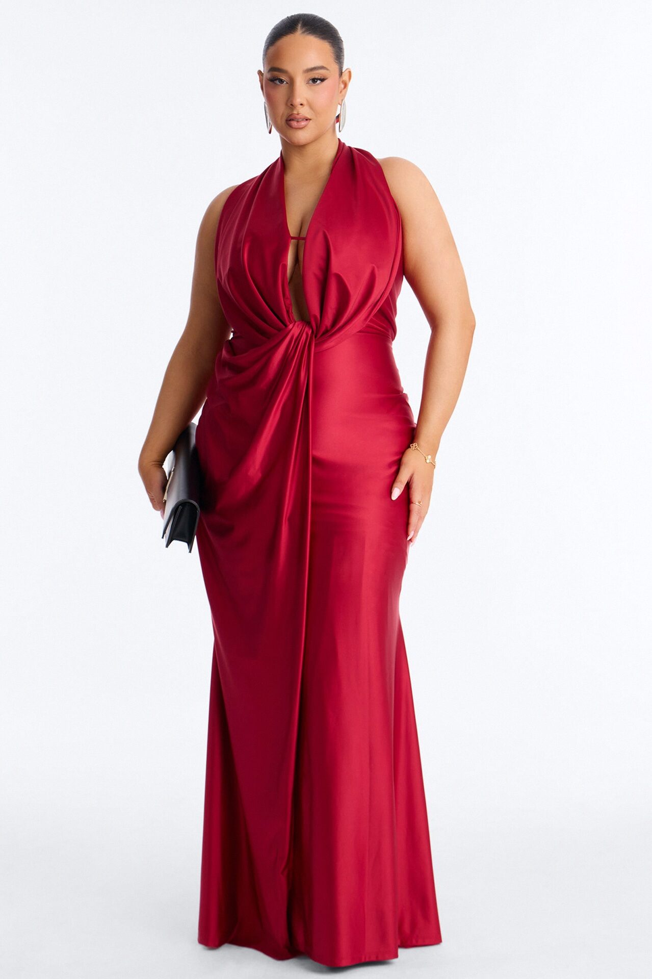 Gloria Draped Satin Gown - Red