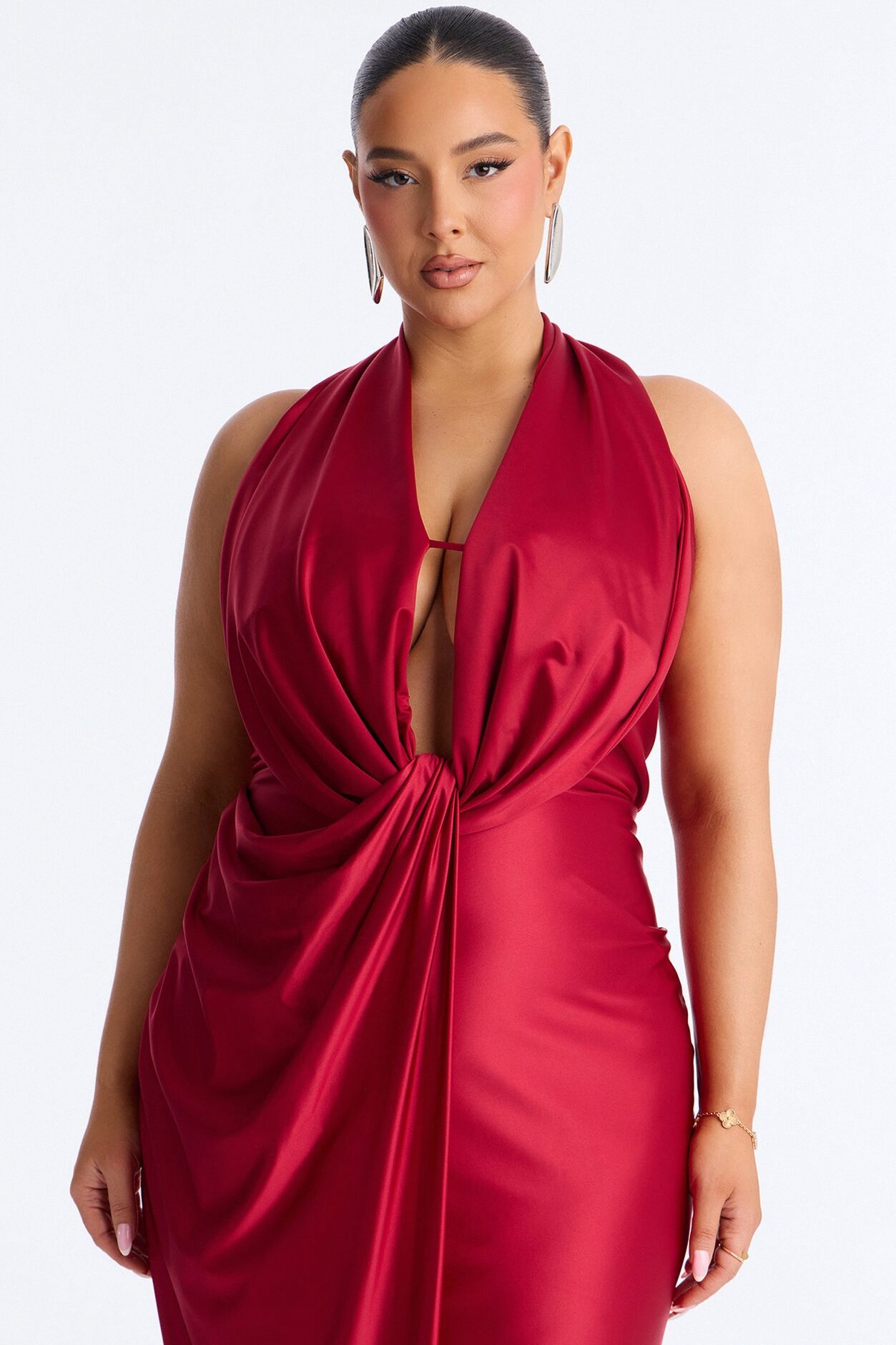 Gloria Draped Satin Gown - Red