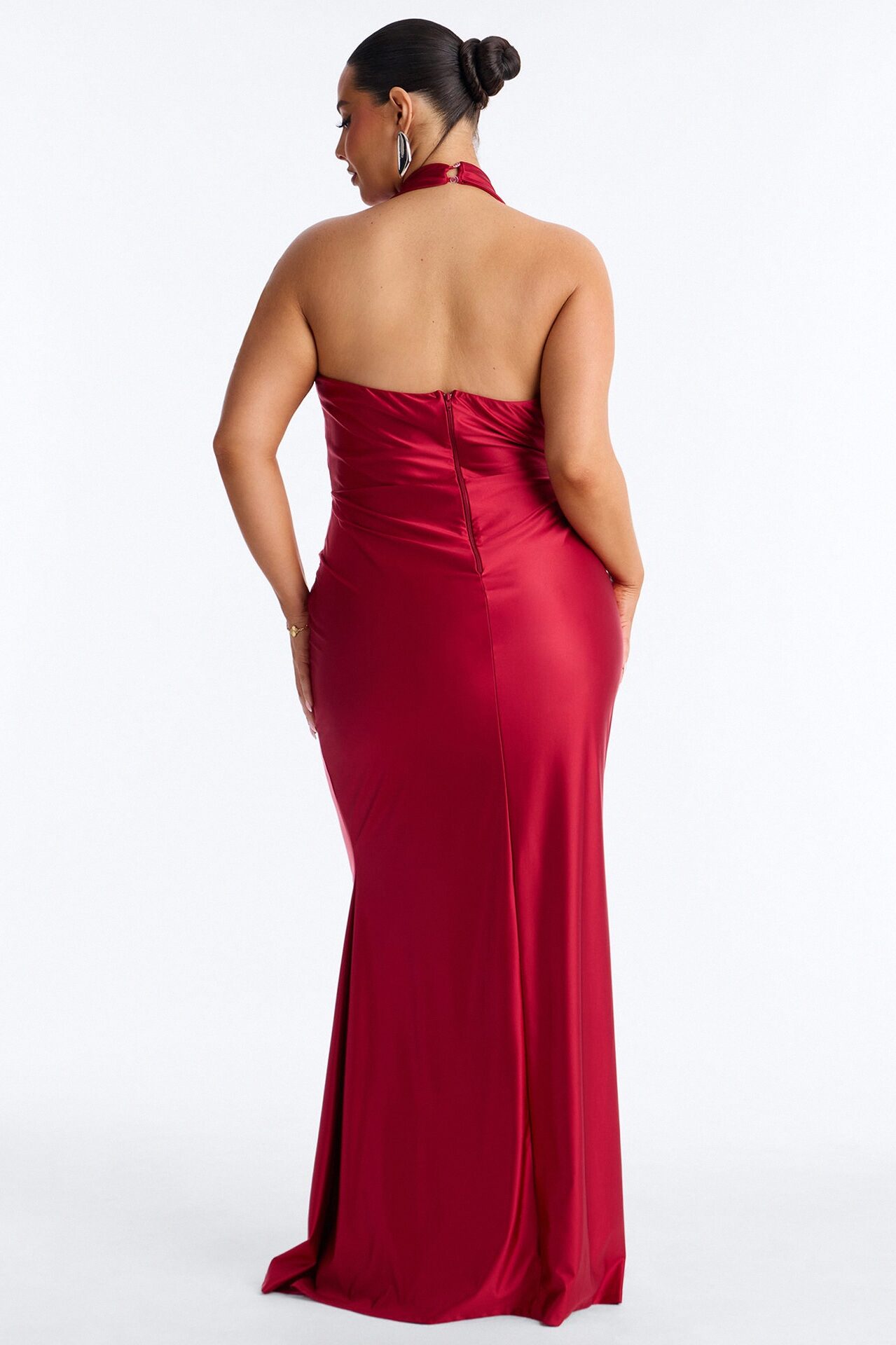 Gloria Draped Satin Gown - Red