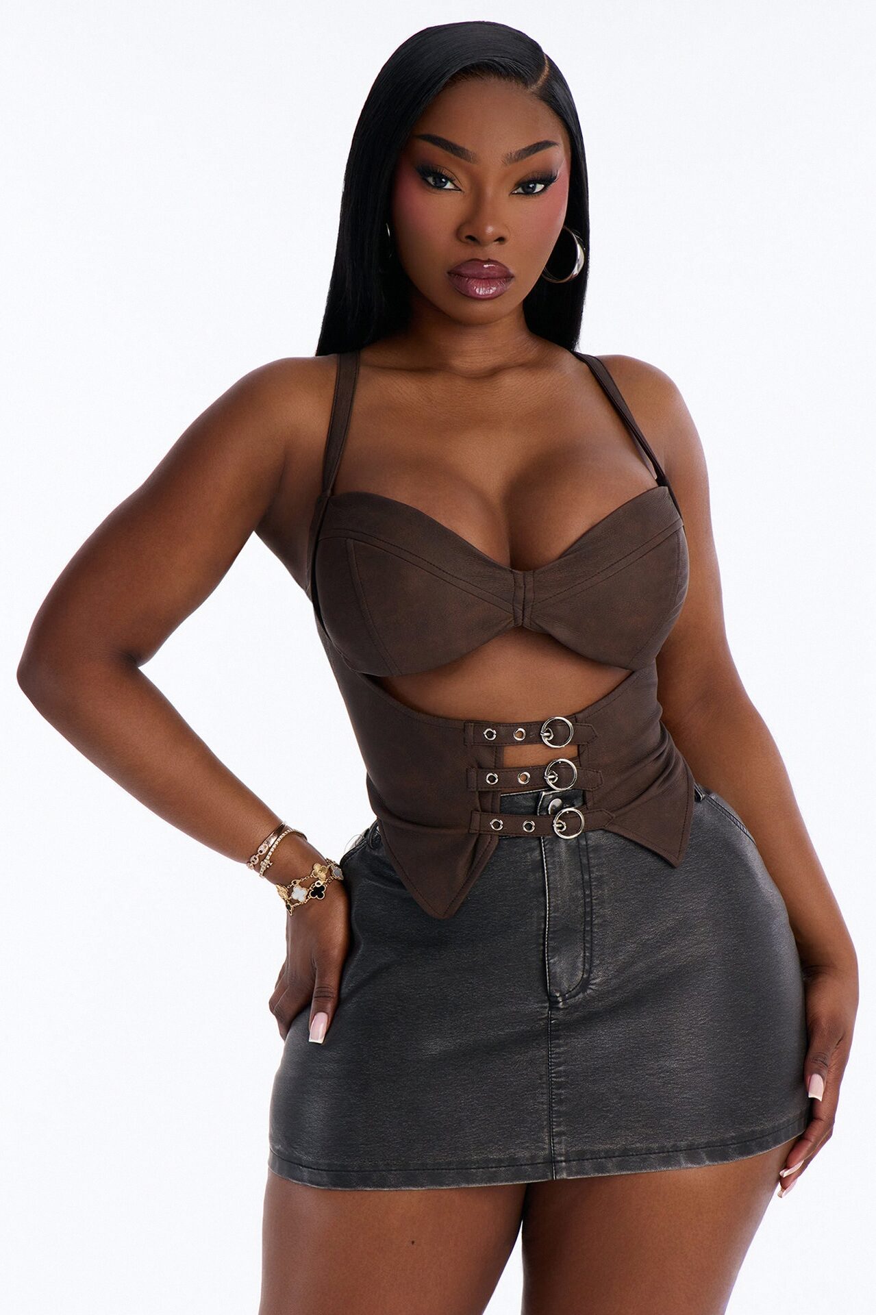 Dressed To Distract Belted Faux Leather Corset - Brown