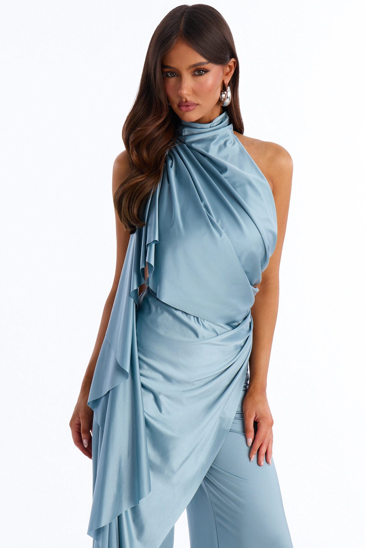 Chic Motives Draped Wide Leg Jumpsuit - Blue