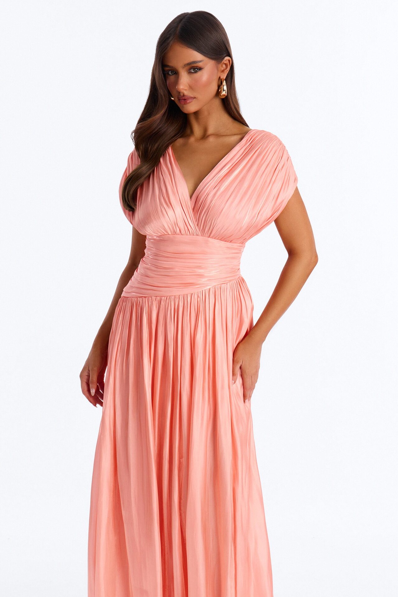 Jianna Pleated Drop Waist Gown - Peach