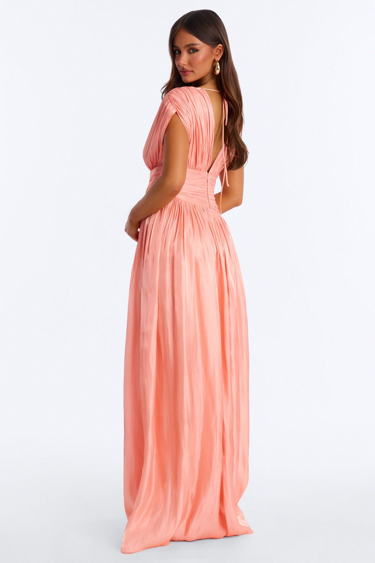 Jianna Pleated Drop Waist Gown - Peach