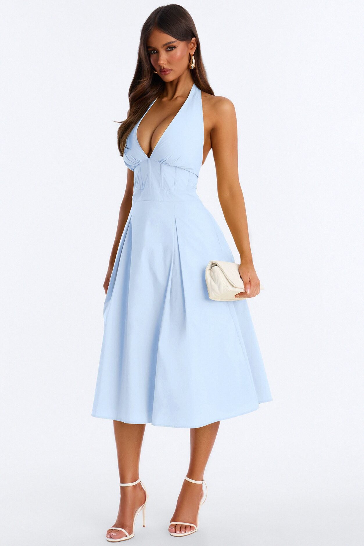 Aleah Halter Corset Midi Dress - SkyBlue