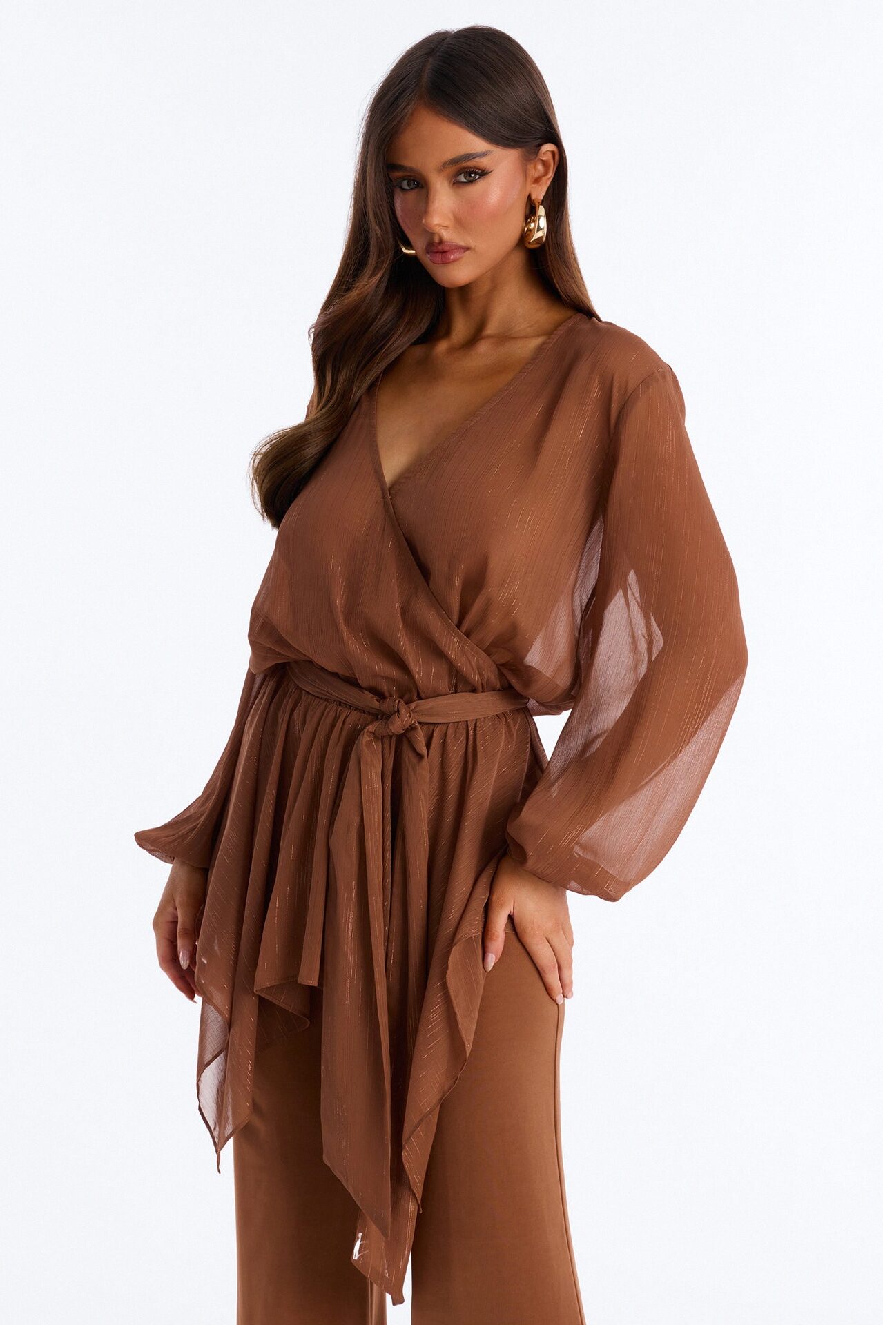 Lara Draped Chiffon Jumpsuit - Brown