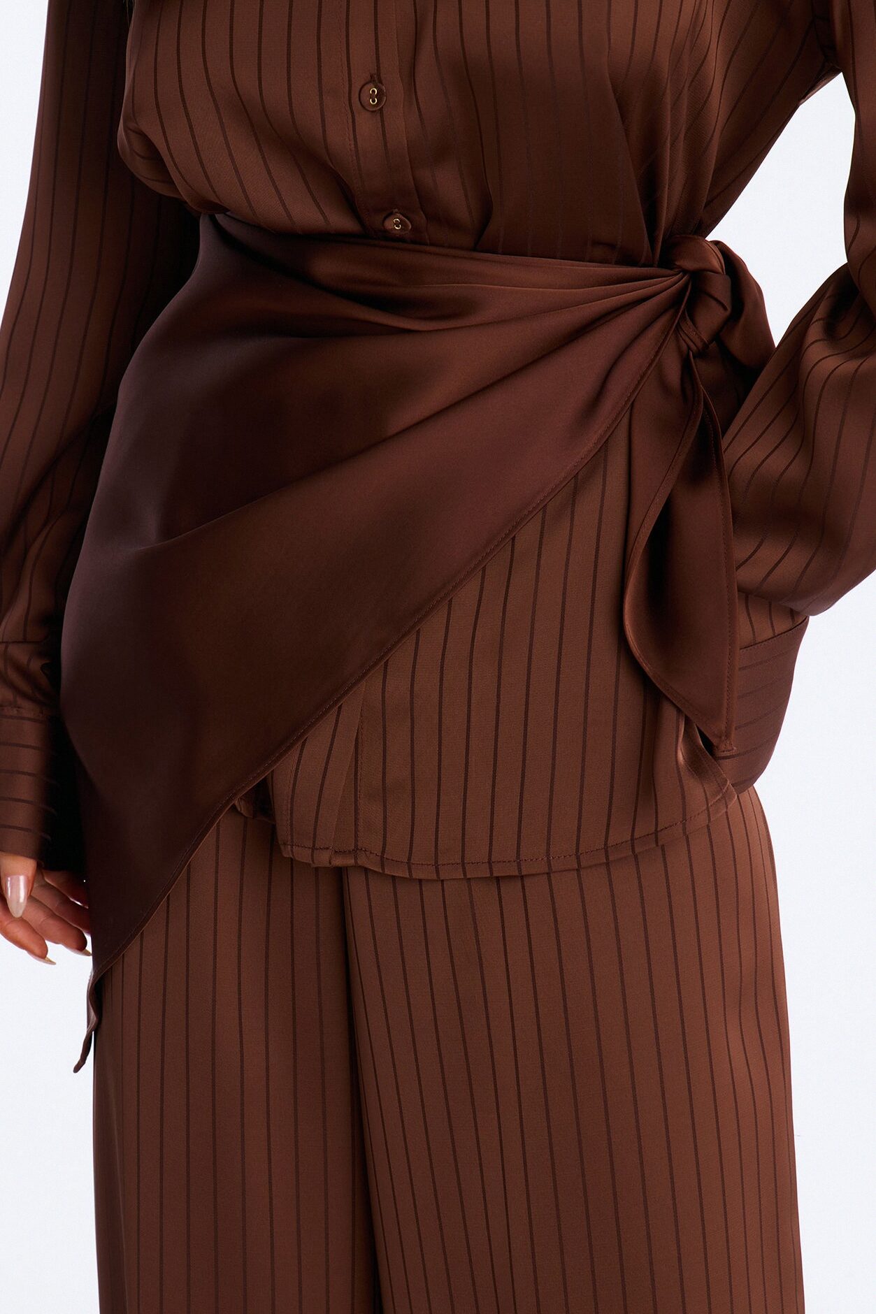 Lana Satin 3 Piece Scarf Pant Set - Chocolate
