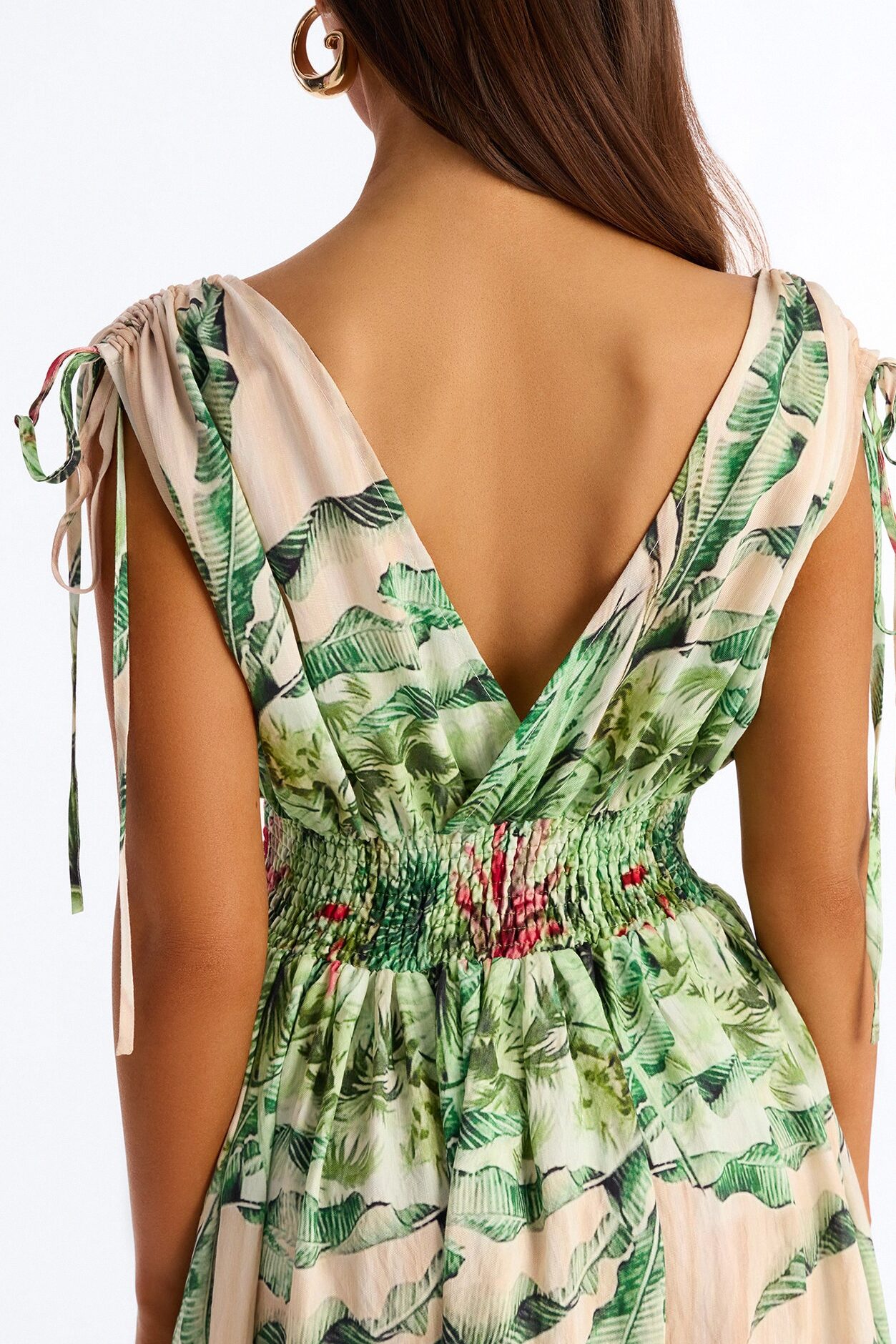 Sasha Tropical Linen Maxi Dress - Green/combo