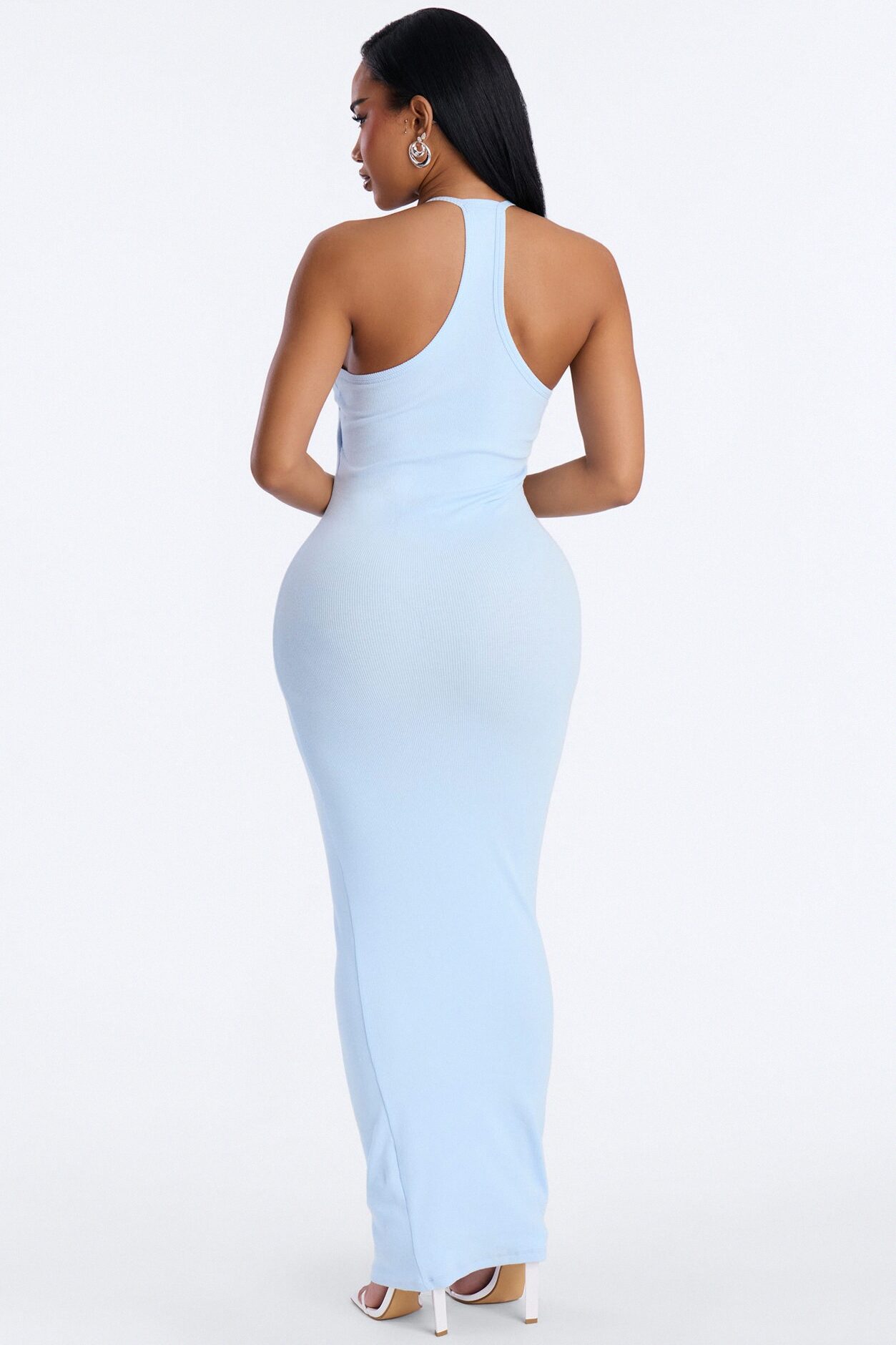 On The Daily Padded Ribbed Maxi Dress - Light Blue