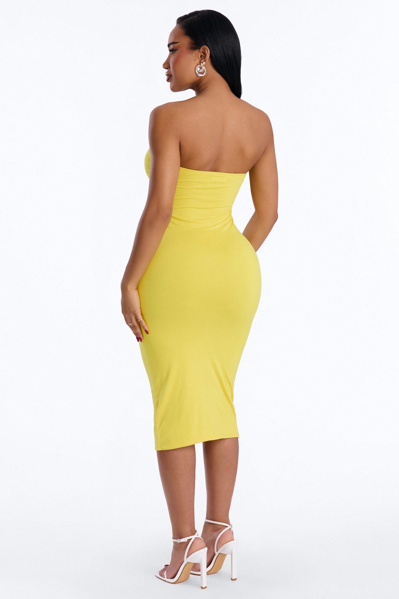 Kimmy Double Lined Strapless Midi Dress - Yellow
