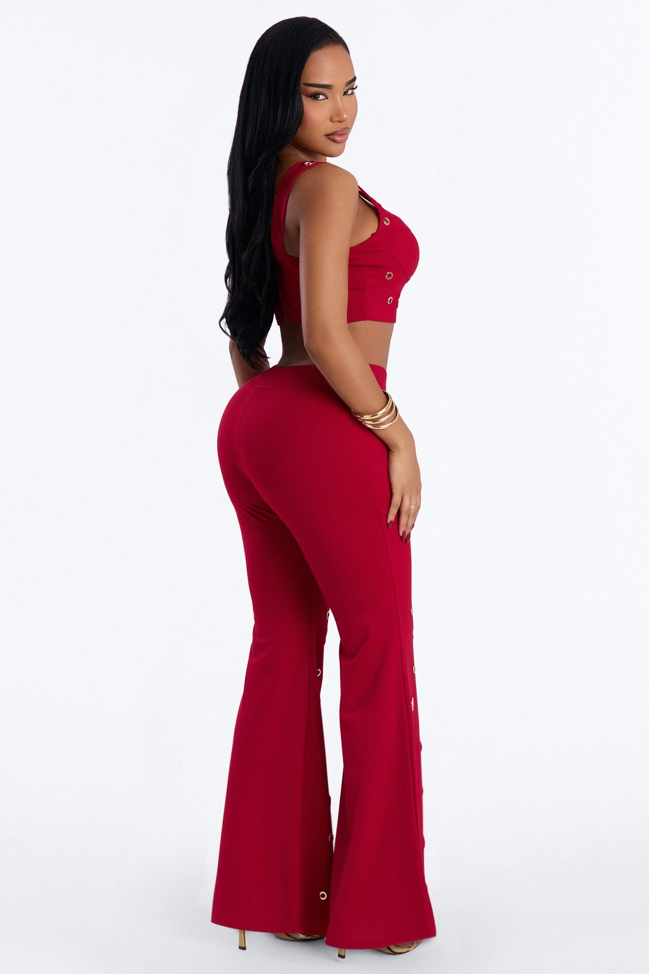 Stole Your Heart Grommet Pant Set - Red