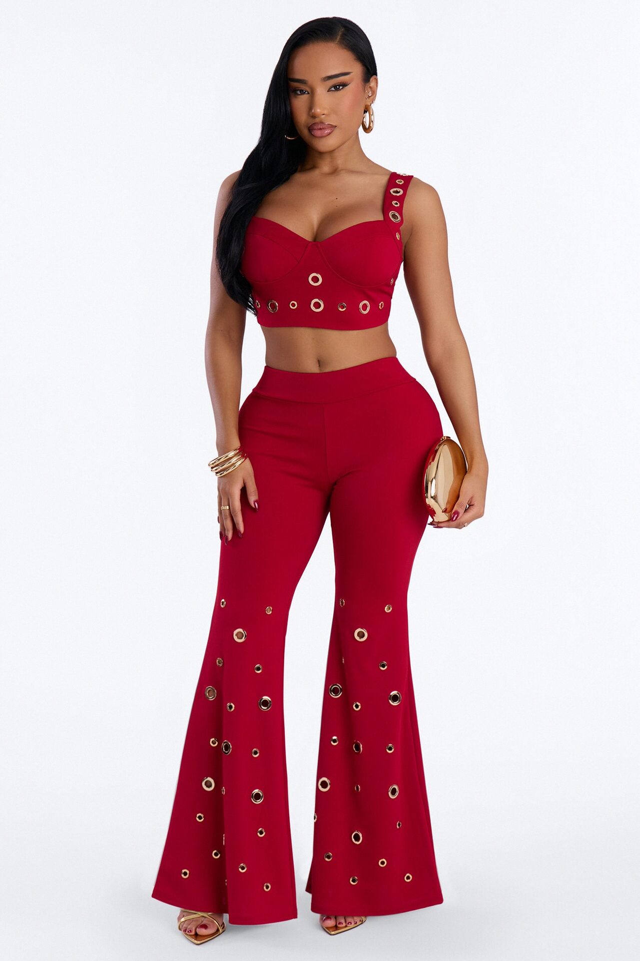 Stole Your Heart Grommet Pant Set - Red
