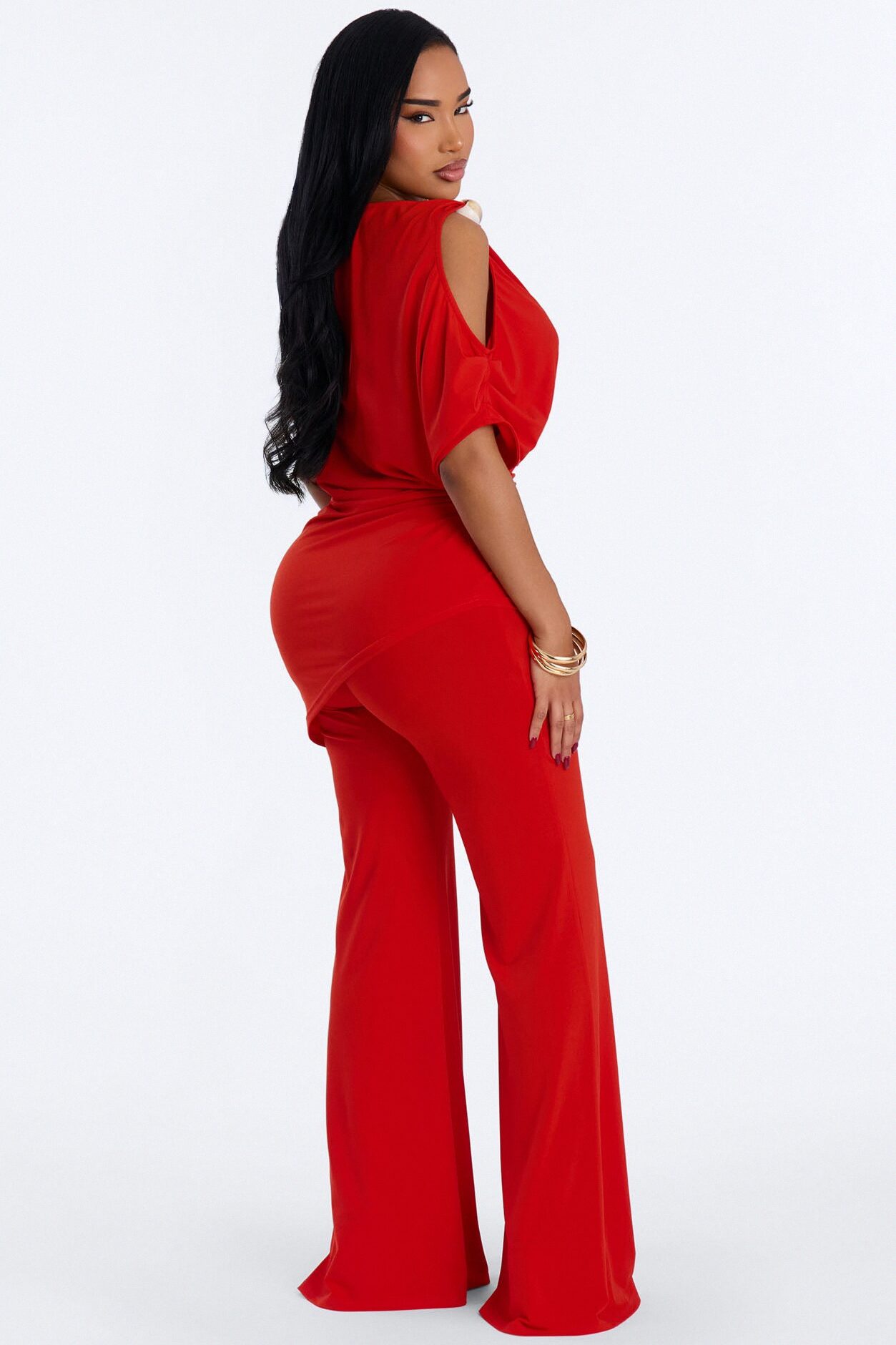 Victoria Asymmetrical Pant Set - Tomato Red
