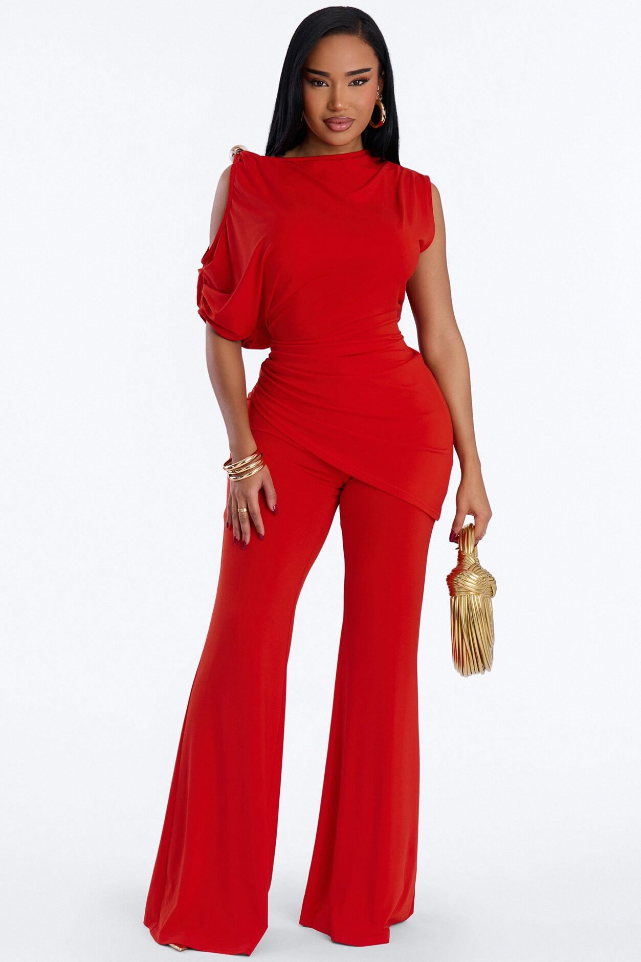 Victoria Asymmetrical Pant Set - Tomato Red