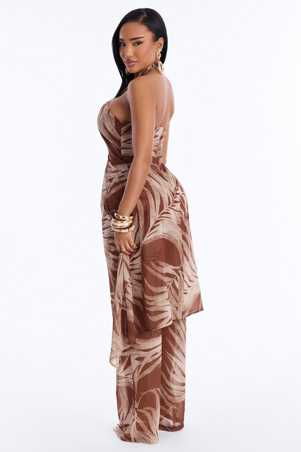 Sandra Tropical Halter Pant Set - Brown Combo
