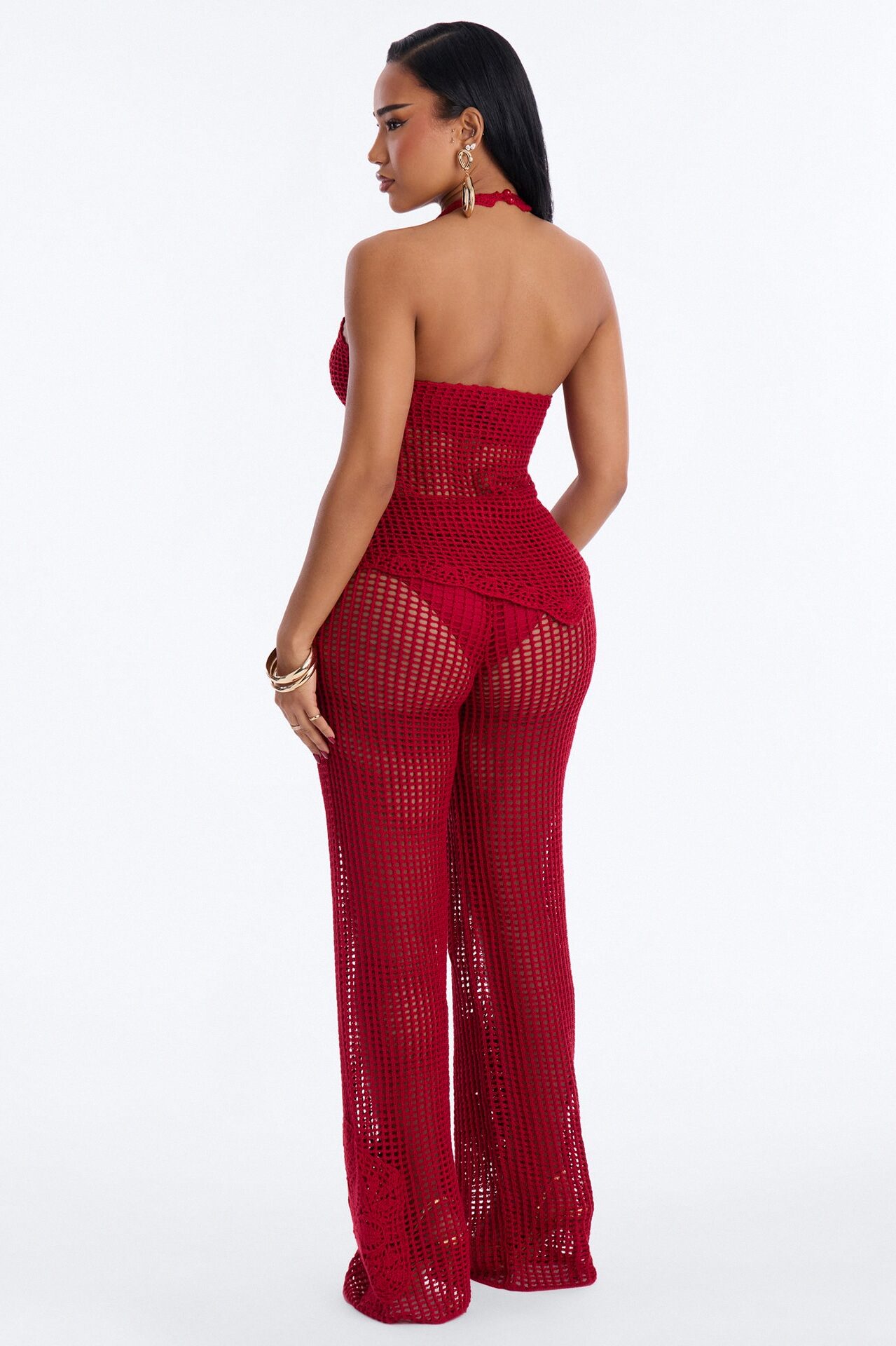 Laguna Crochet 4 Piece Pant Set - DarkRed