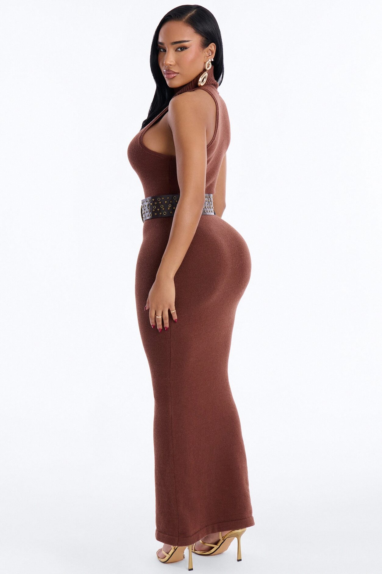 Coco Belted Sweater Maxi Dress - Chocolate