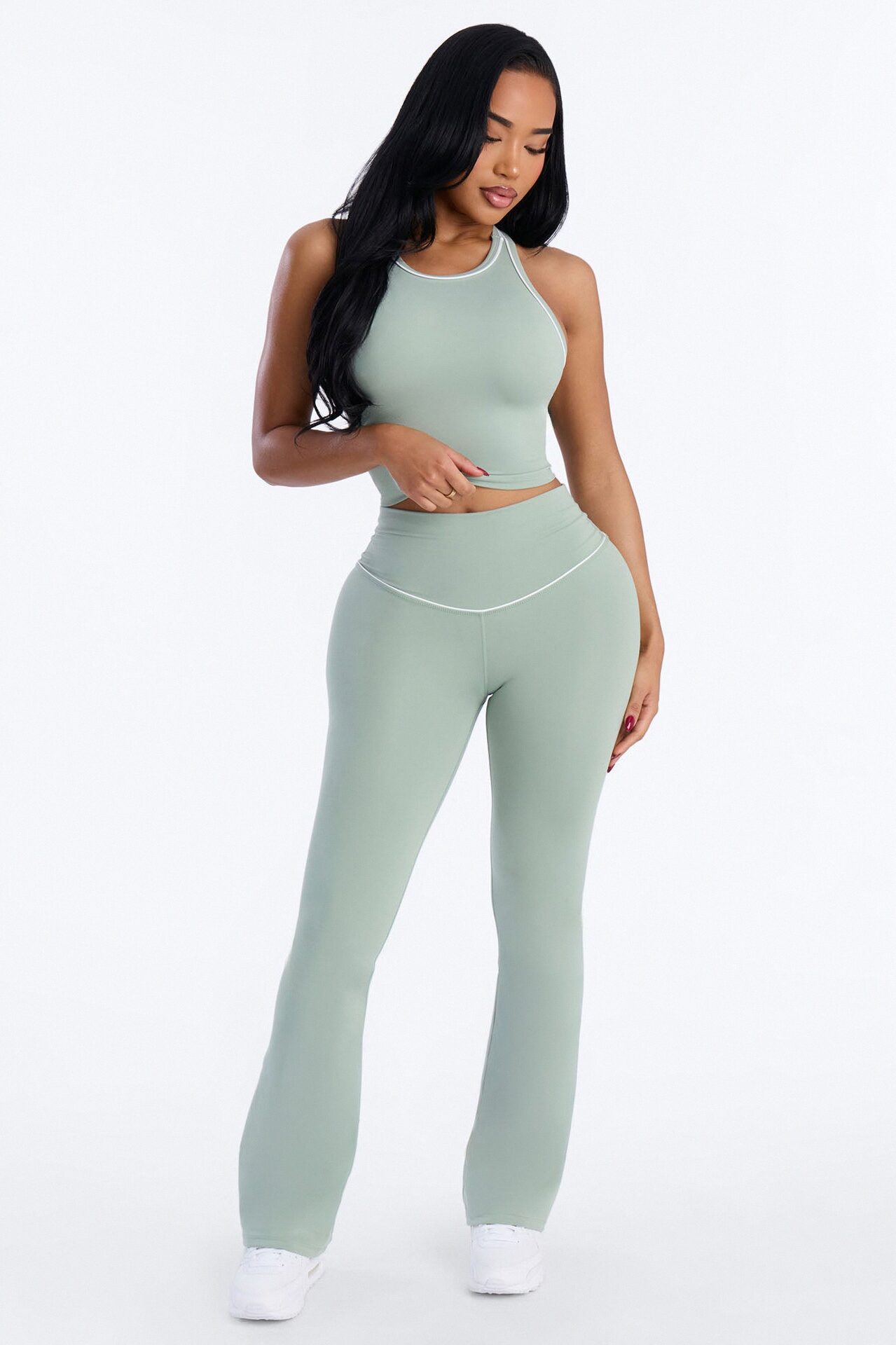 Mia Tricot Lounge Flare Pants - Olive
