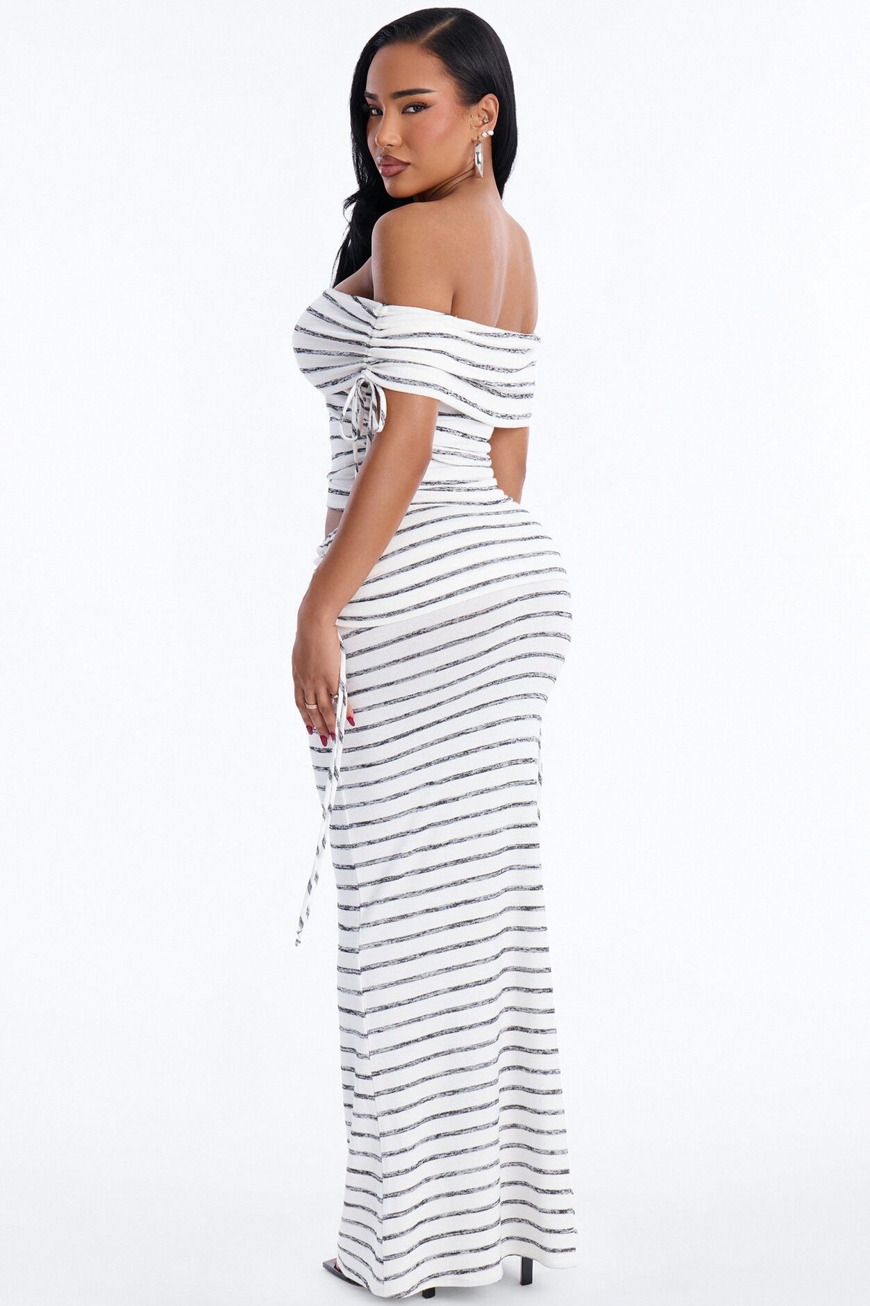 Coastal Cutie Striped Fold Over Maxi Skirt Set - White/Black