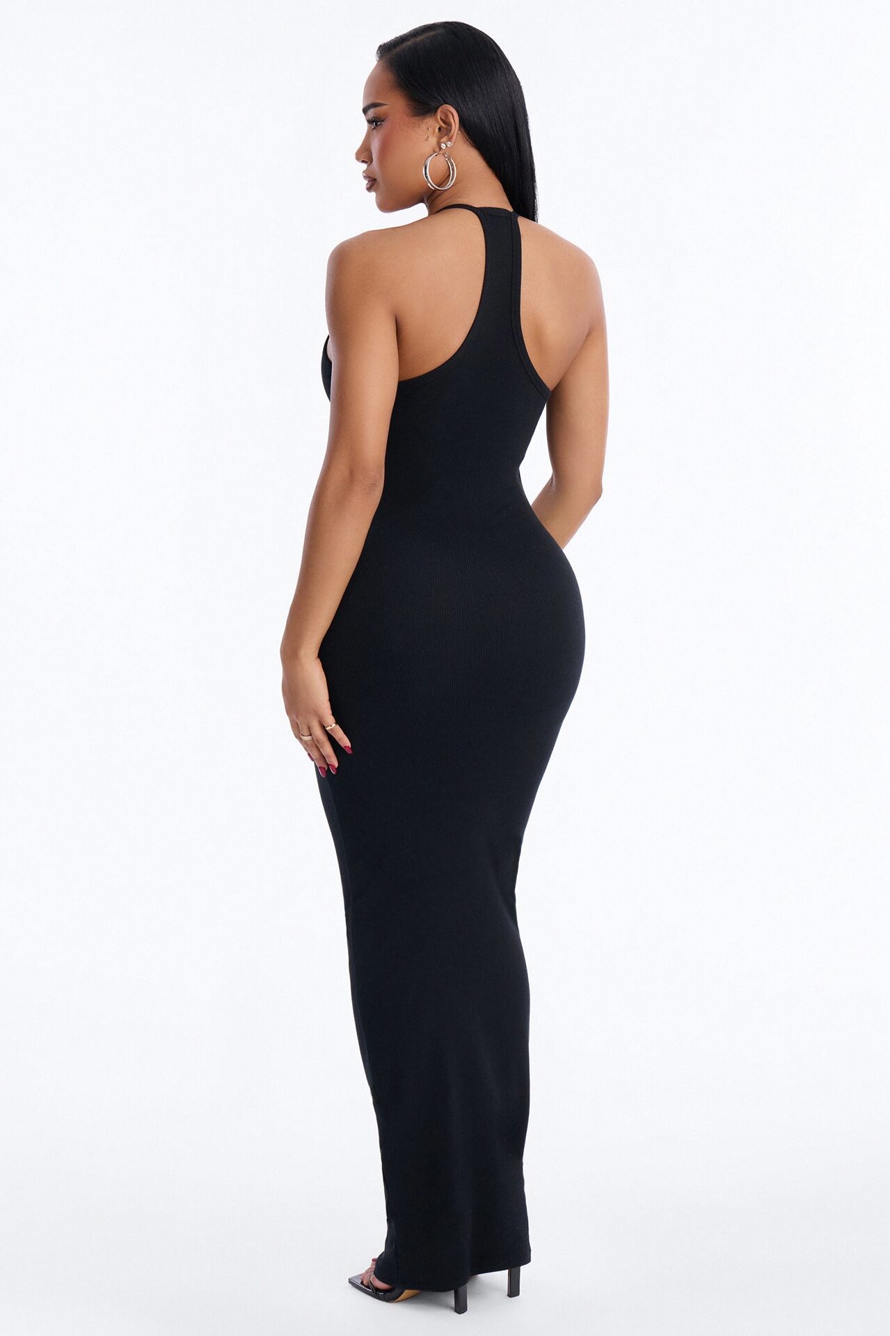 On The Daily Padded Ribbed Maxi Dress - Black