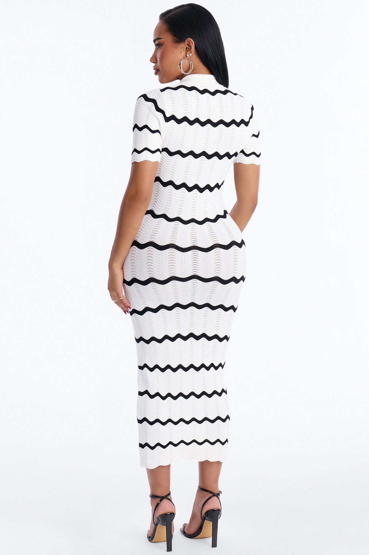 Bellamy Striped Knit Midi Dress - White/Black